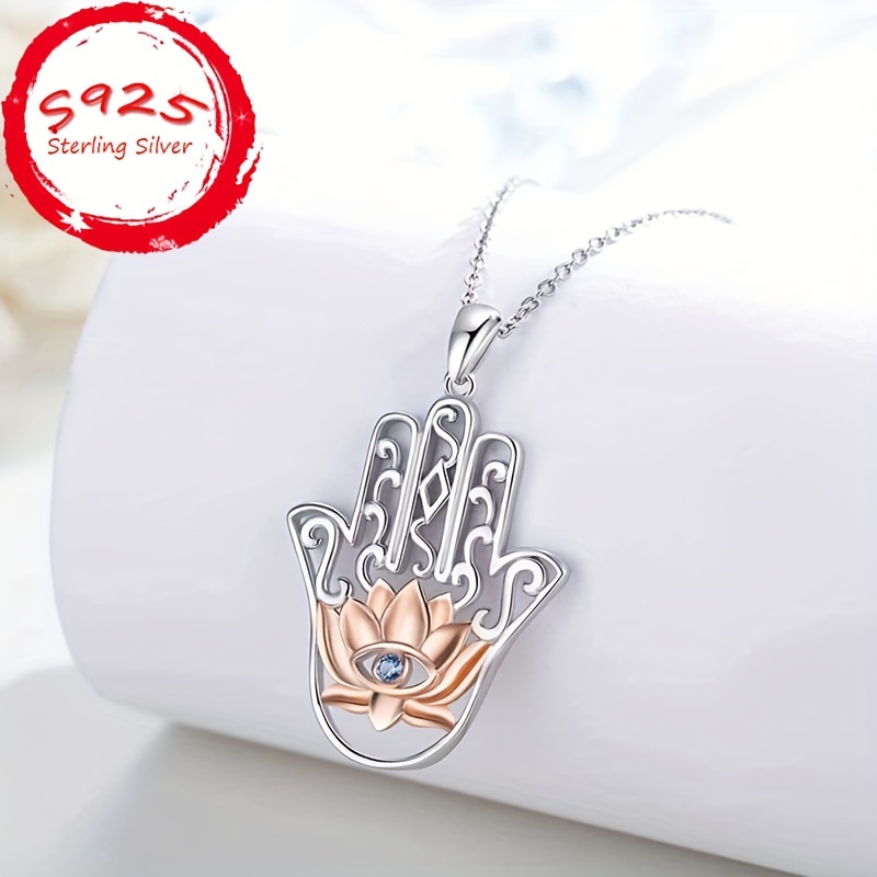 

925 Necklace Gold- Lotus , , Zirconia , Hollowed-out , For , Mother, Girlfriend, 18.11