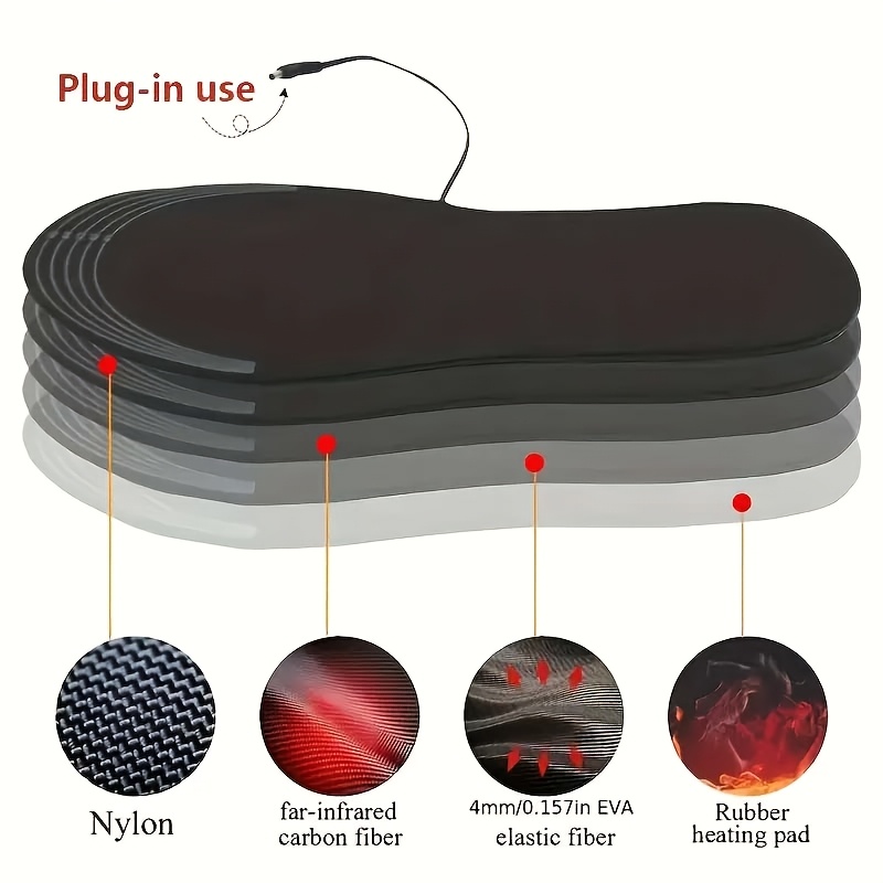 Full Footbed Electric Heating Insoles with USB Charging, Adaptive Fit, Soft Comfort Fabric, Overheat Protection, Ideal for Skiing, Camping, Hunting. Includes Data Cable and White Brush for Dust Removal