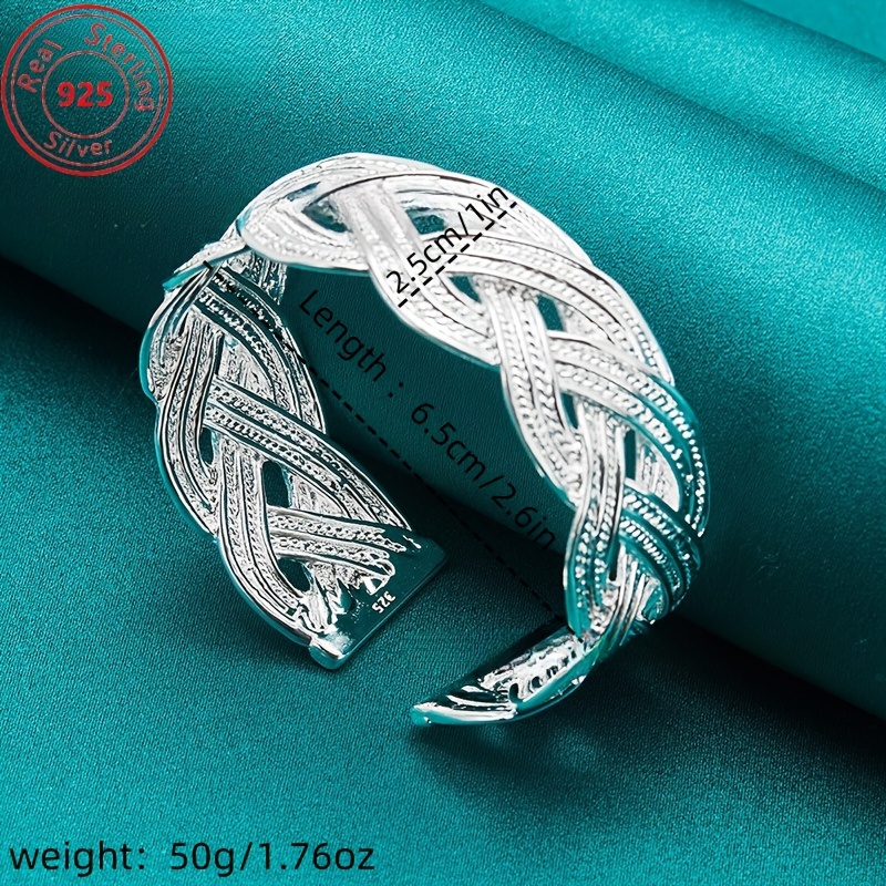 

S925 Sterling Silver Weave Opening Adjustable Bracelet - Stylish And Elegant Trendy Style - Wear, Parties, Birthdays, Thanksgiving - Perfect Feminine Jewelry Gift