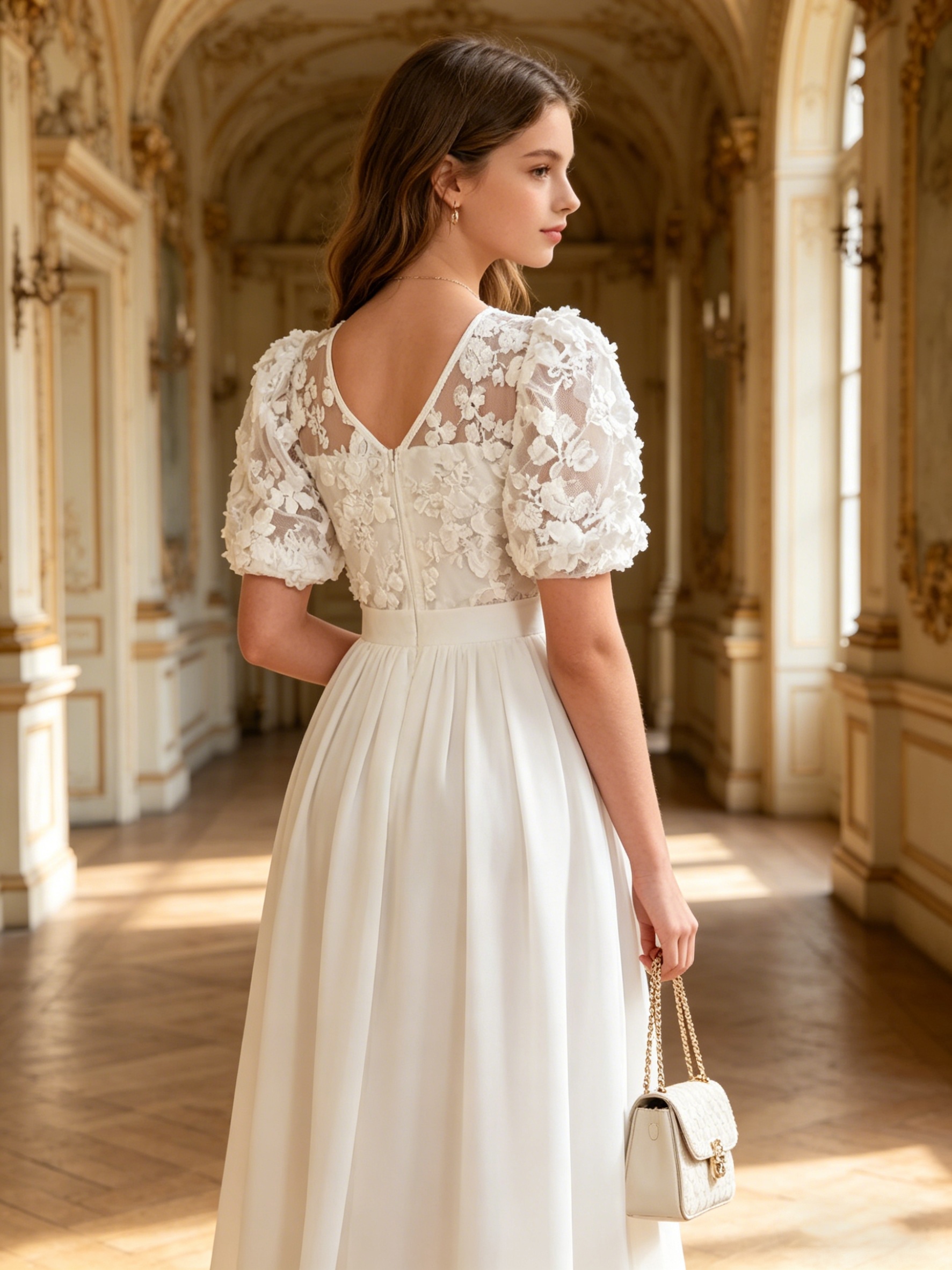 teen girls elegant chiffon wedding dress cinching waist - Temu Cyprus