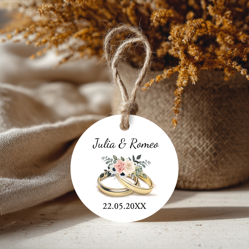 TEMU Ensemble personnalisé de 48 étiquettes cadeaux rondes pour , ornées de bagues romantiques et de floraux, personnalisable, idéal pour les