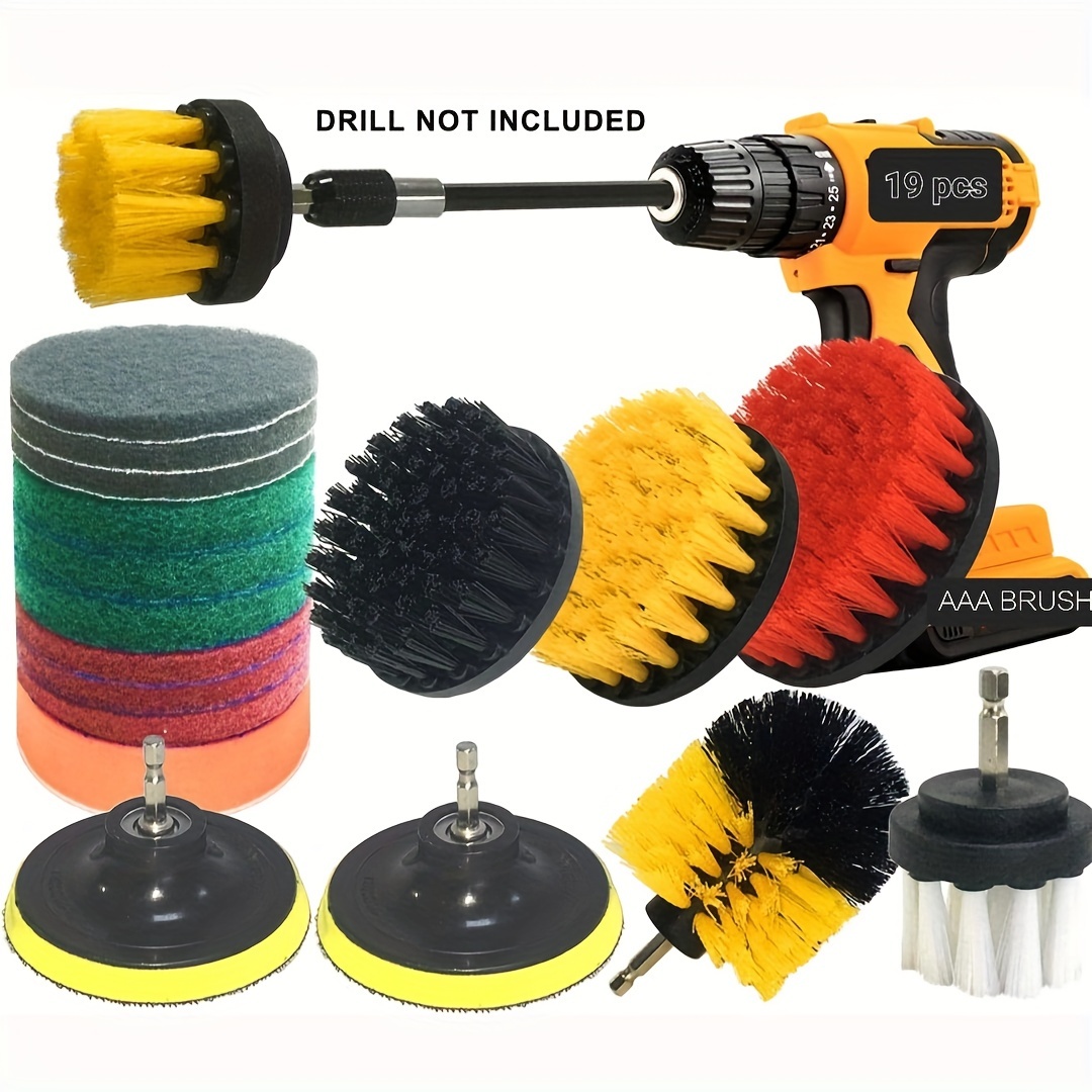  kit 19pcs 13pcs drill brush attachment sets with pads sponges for polishing and scrubbing includes extensions for car kitchen bathroom cleaning details 5