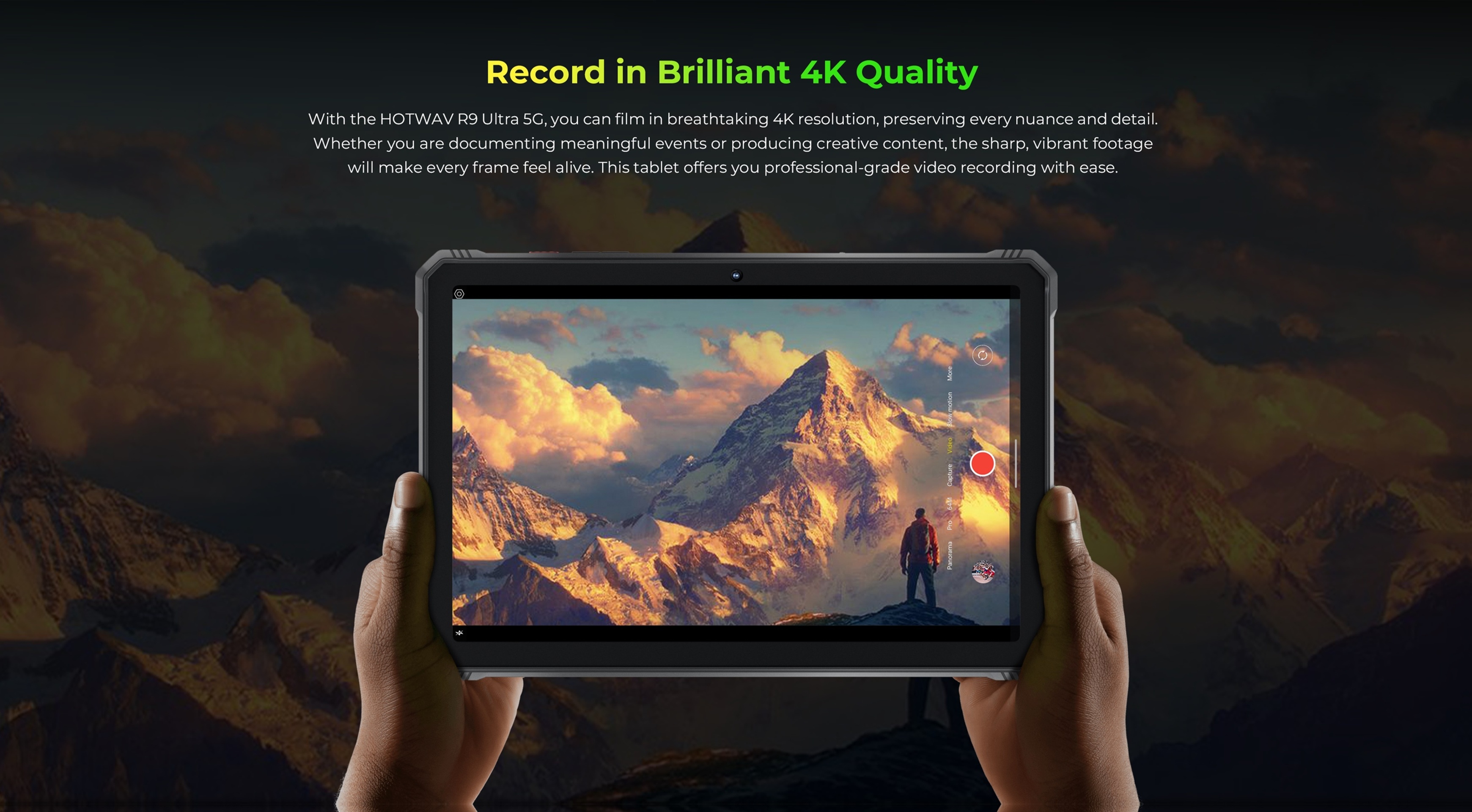 De HOTWAV R9 Ultra is een robuuste tablet met een 11-inch HD+ 120Hz-scherm, Android 15, 24(8+16)GB RAM en 512 GB ROM, 64MP+16MP, 20MP nachtzichtcamera's, 20080mAh-batterij, uitgerust met schokbestendige functies, S713-, dubbele 5G-simkaarten, GPS, zwart