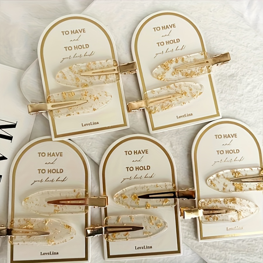 

2pcs Glamorous Sparkly Golden Bridal Hair Clips With Card For Bridesmaids, Perfect For Proposal & Romantic Gift Accessories