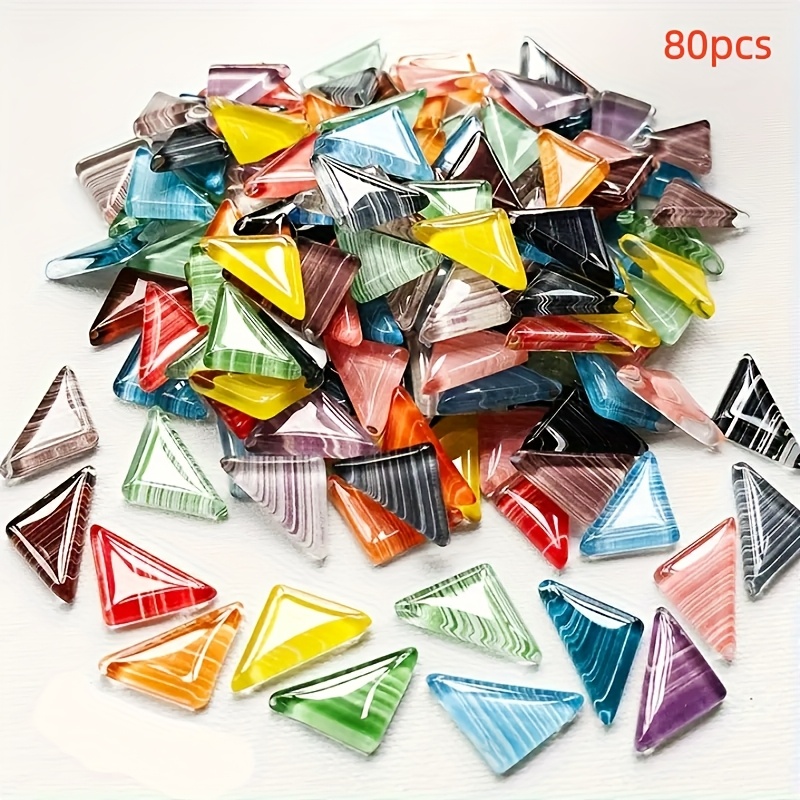 E-shop 80 Stück Dreieckige Glas-Mosaiksteine, Bunte Gestreifte Glas-Mosaiksteine, DIY Bastelbedarf, Schmelzglas-Mosaik, DIY Bastelmaterialien