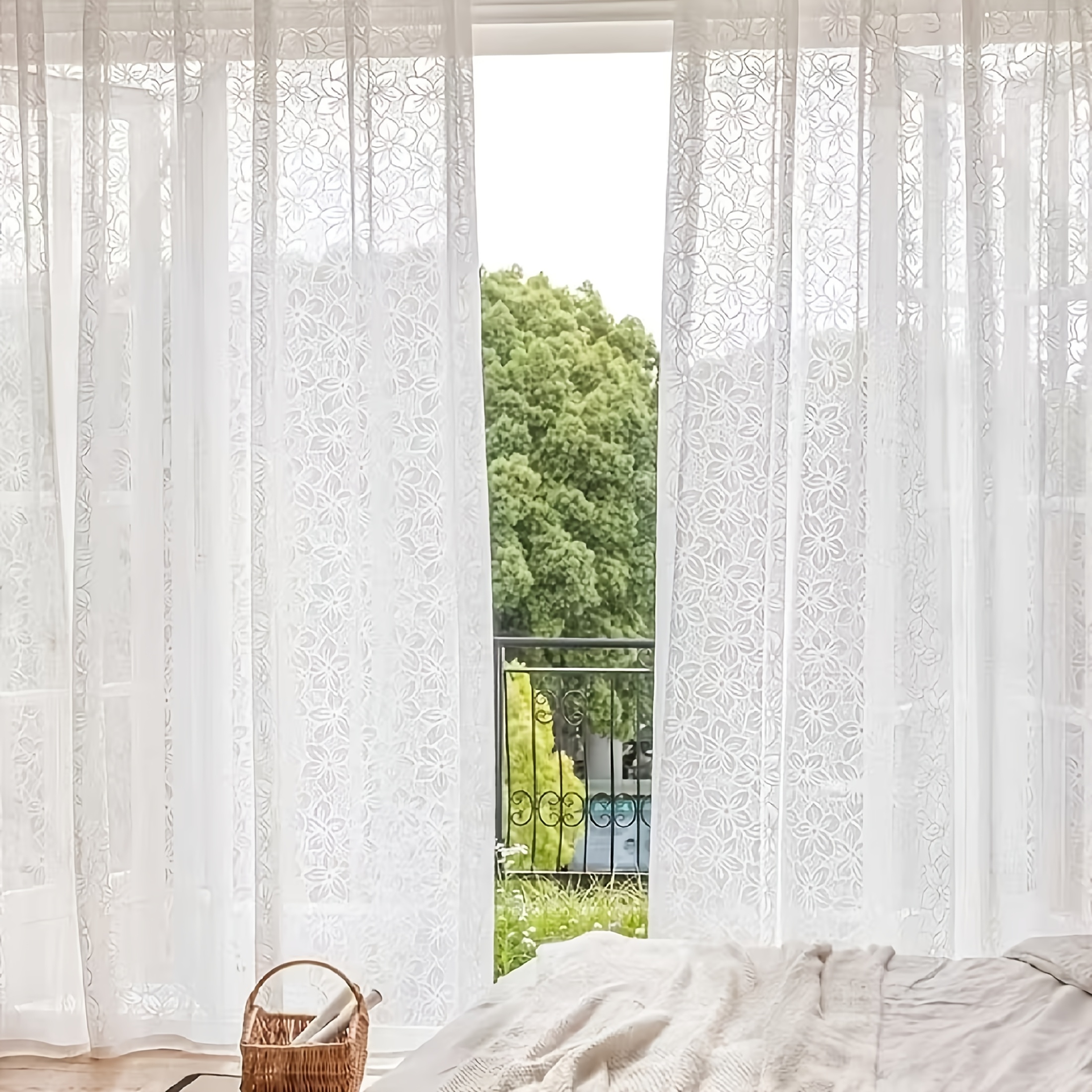 TEMU 1 Panel Luxury Sheer Curtain Suitable For Bedroom, Living Room, Dining Room - Semi- Filtering Window Drapes With Rod Pocket, Machine Washable