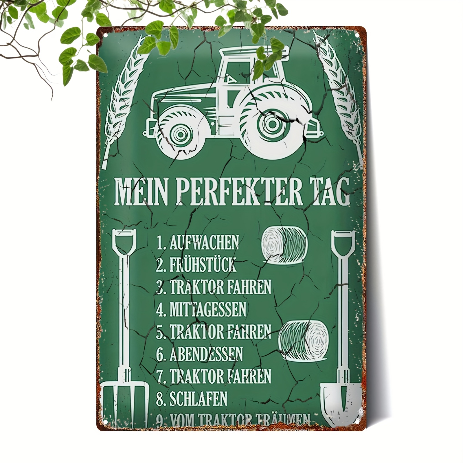 E-shop 1 Stück "Mein perfekter Tag: " Metallschild – Ideal für Traktor-Fahr-Thema – Retro Bauernhaus Wanddeko, 1 Stück Vintage Landwirtschaft,
