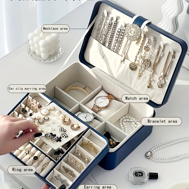   leather jewelry   organizer box elegant desktop storage case with clasp for bedroom and dressing table Product details 3