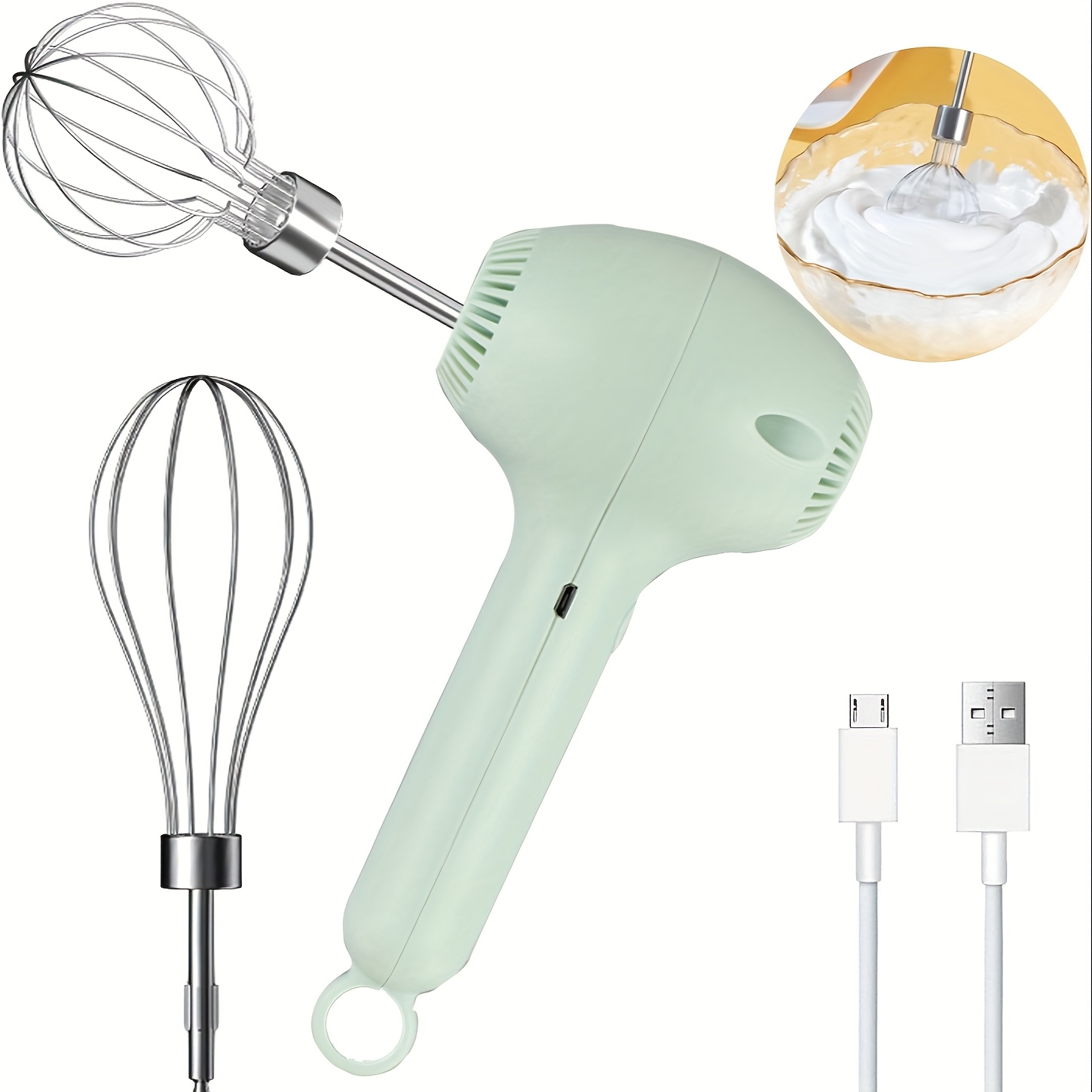 1pc automatic cake mixer usb rechargeable handheld egg whisk for whipping mixing and beating cream electric garlic slicer food processor for meat chili onion and celery Product details 1