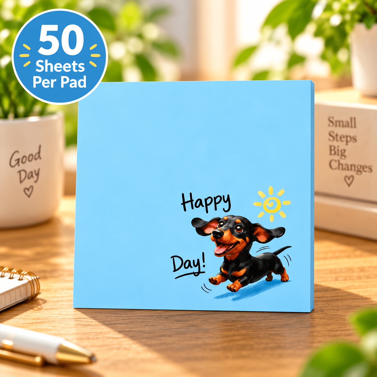 TEMU 1 Pad/50 Sheets Cute Dachshund Sticky Notes, Blue "" Motivational Memo Pad, Self-adhesive Reminder Stickers, Suitable For Office, Study,
