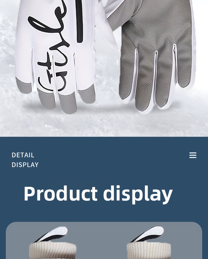 Winter skiing gloves, warm snow gloves, thick and fashionable, suitable for both men and women in outdoor sports, with pockets that are not afraid of rain and snow, easy to clean, high-quality skiing equipment, reinforced stitching