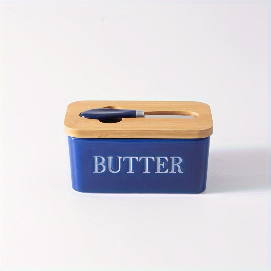 Butter Box With Bamboo Lid And Knife Large Ceramic Butter - Temu