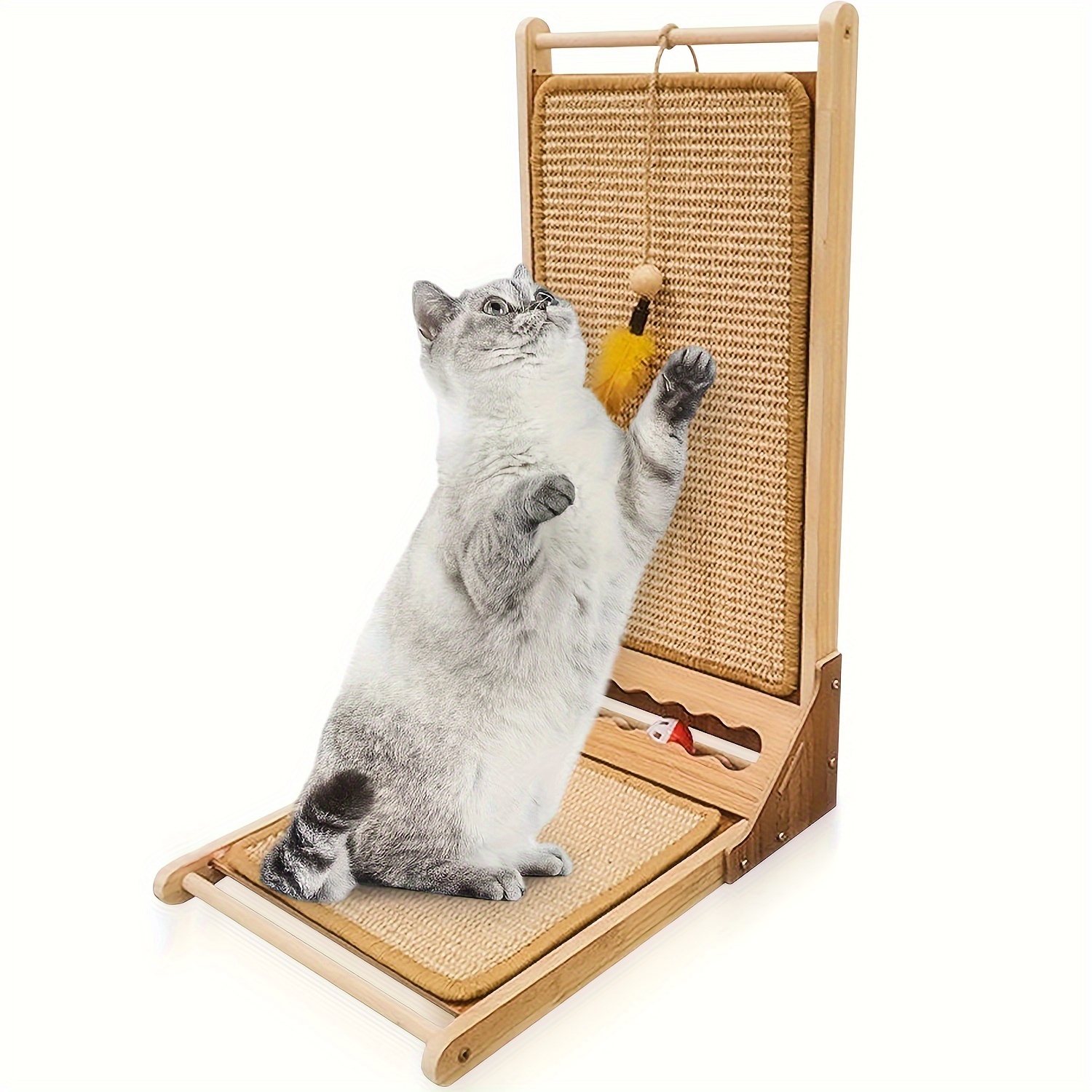 L-Shape Cardboard Cat Scratcher - Large Vertical Scratching Post With Catnip Toy Balls