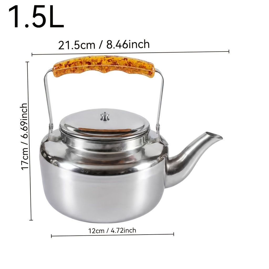1pc Stainless Steel Lily Teapot | Wood-grain Handle | | Perfect For &