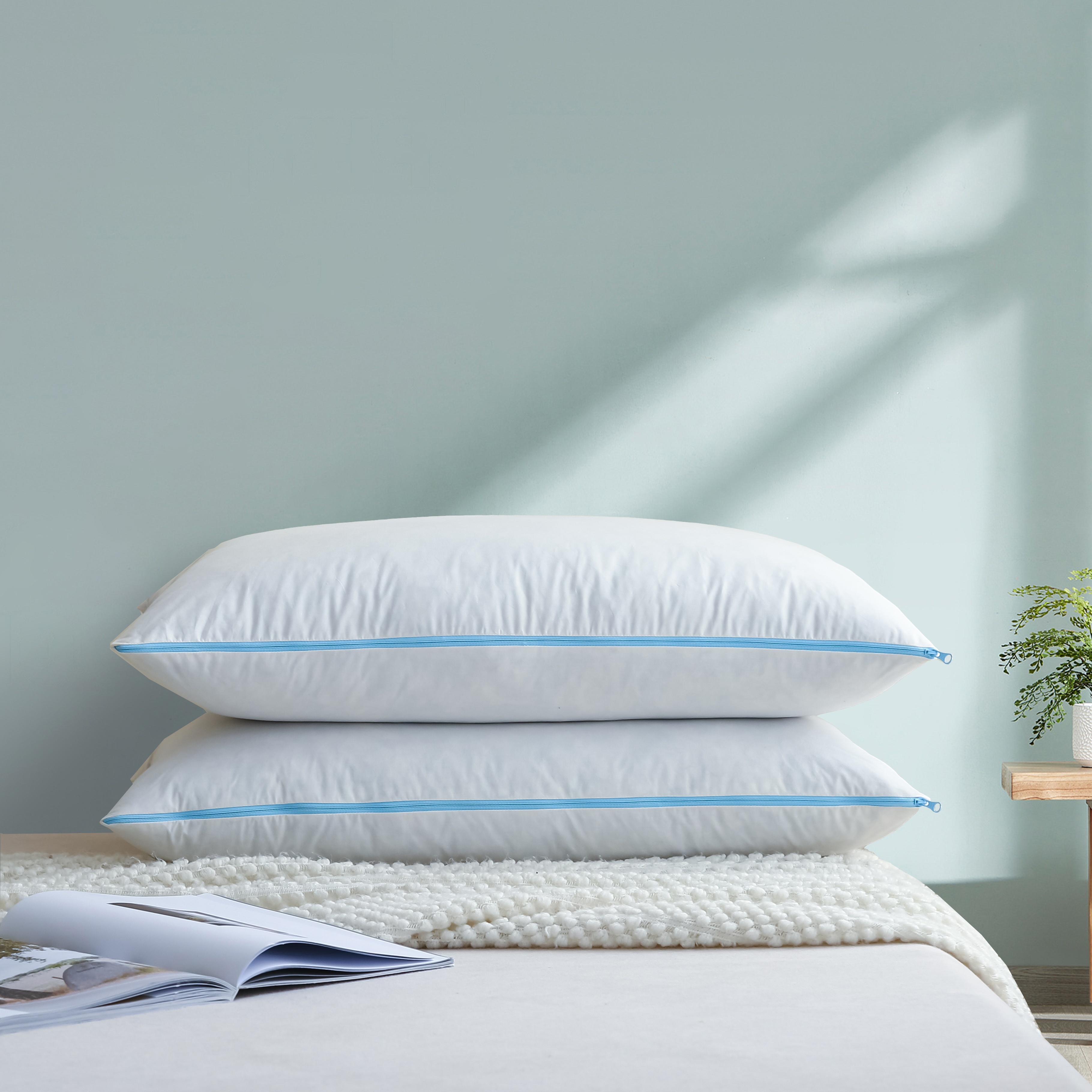 TEMU Down Feather Pillows Set Of 2, Adjustable Bed Pillows For Back, Stomach Or Side Sleepers, Down Feather Pillow Inserts With 2 Functional Zippers Cotton Fabric