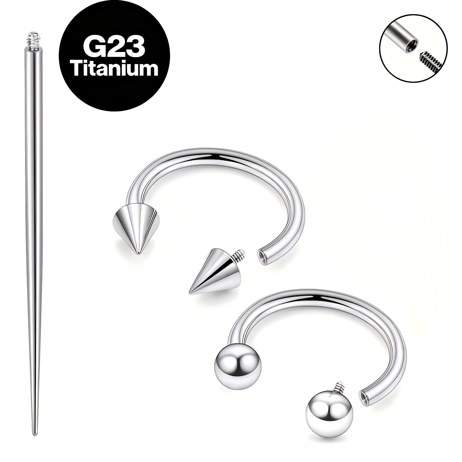 TEMU G23 Titanium 2pcs 16g Horseshoe Nose Ring, Septum Piercing Jewelry, Helix Tragus Spiral Earring, Lip & Eyebrow Piercing Jewelry For Men And