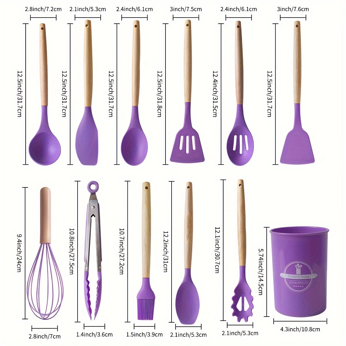 TEMU 12-piece Silicone Kitchen Utensil Set With Wooden Handles - Christmas, Halloween, Easter, Hanukkah, And Thanksgiving