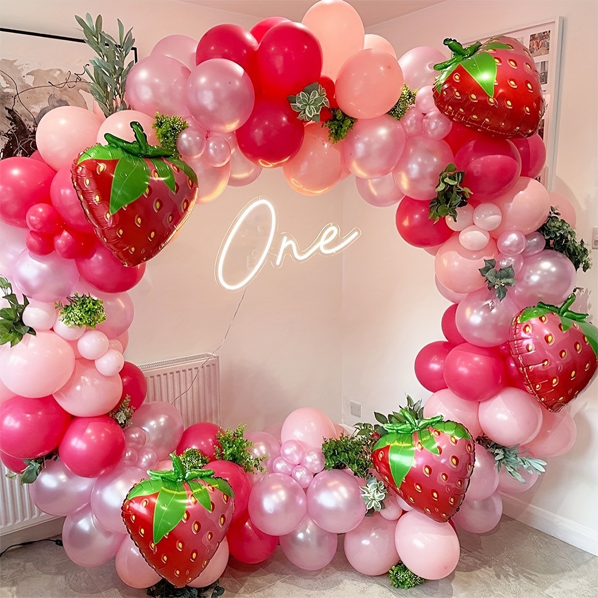 

102pcs, Strawberry Party Balloon Garland Arch Kit, 1st Happy Birthday Party Decor, Girls Baby Shower Strawberry Theme Decor, Latex Balloons