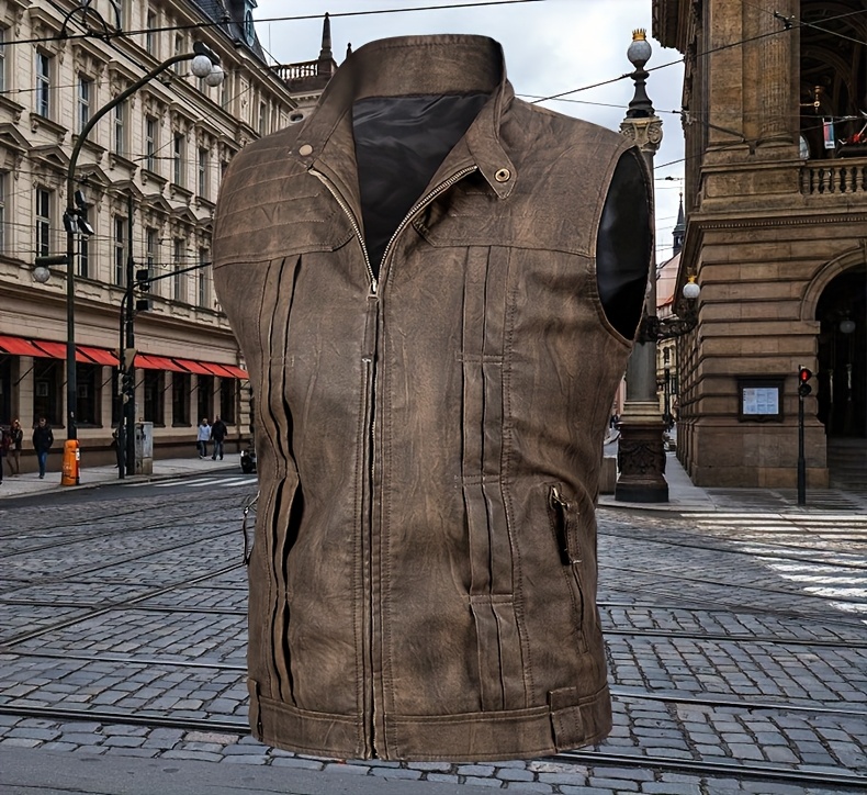 Streetwear Winter Vests Mens Men's Vintage Style Vest Zipper Stand