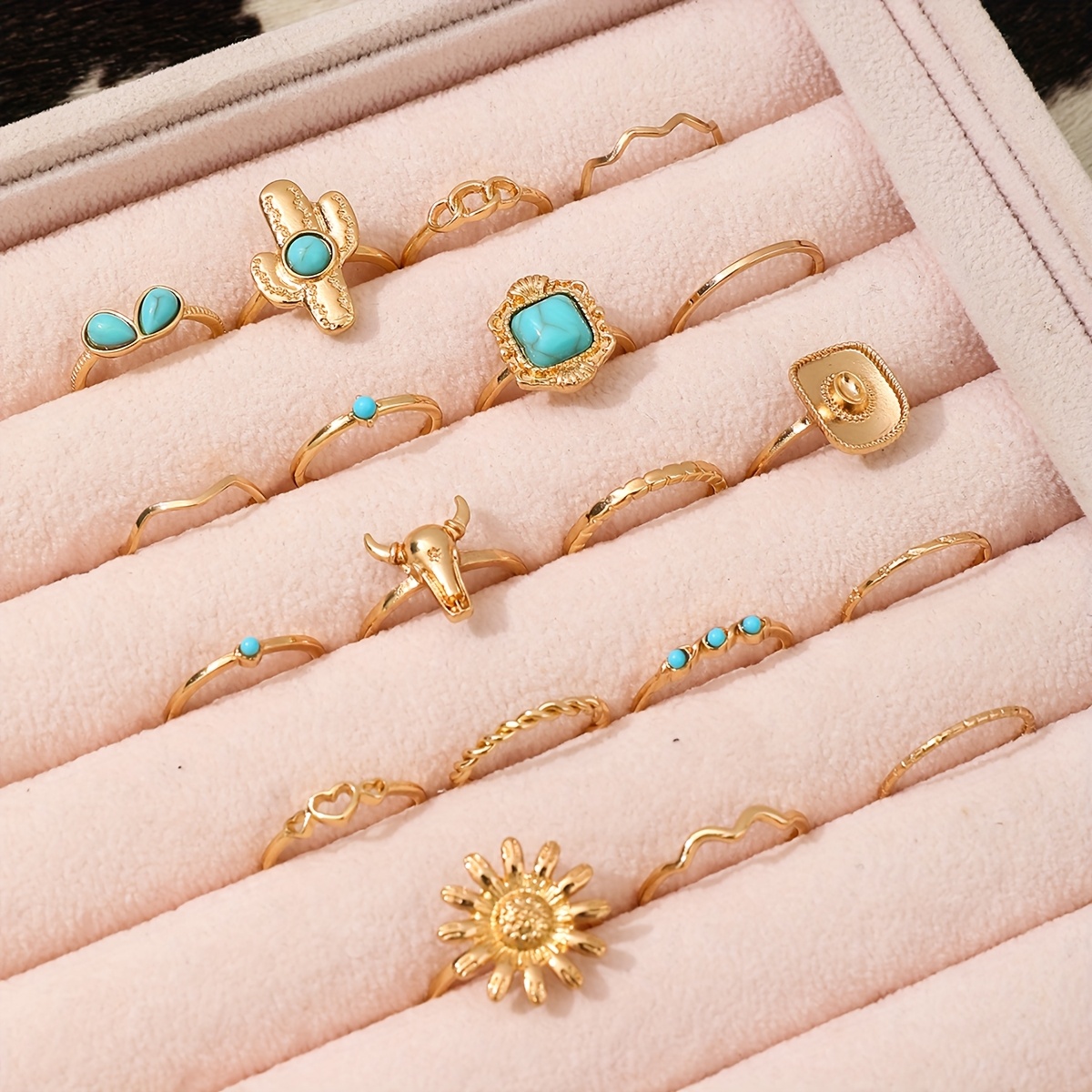 19pc Alloy Faux Turquoise Inlaid Stackable Ring Set