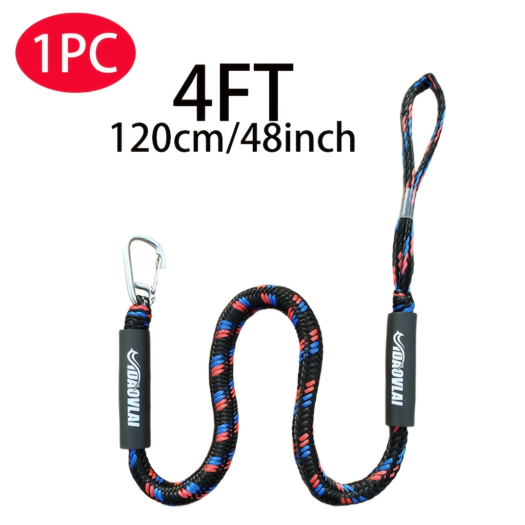 TEMU 1pc Idaovlai 1.2m/4ft Marine Bungee Dock Line, With 304 Stainless Steel Clamp, Load Capacity 2100lbs, Ideal For Securing Float Tubes, Boats,