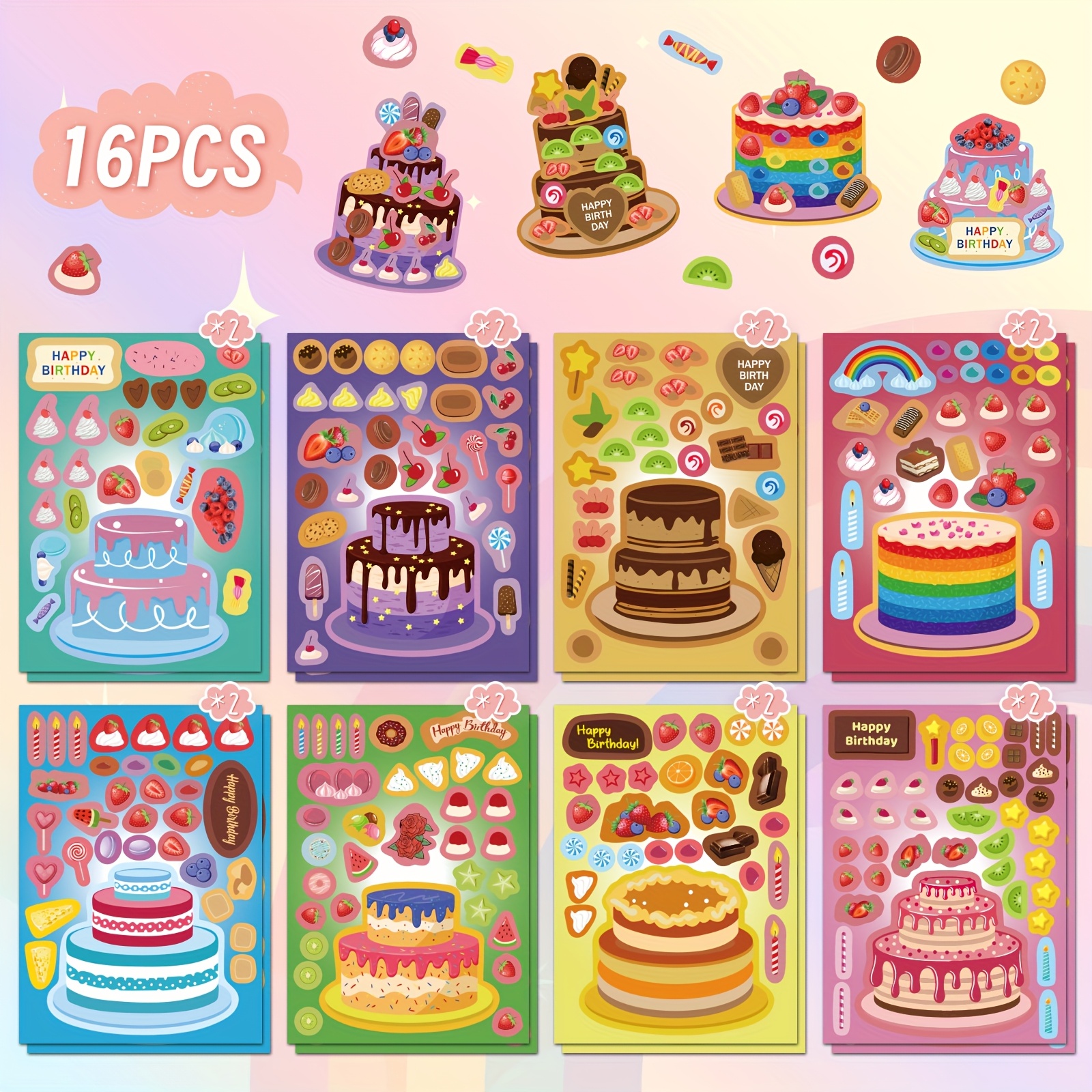 Image of 8pcs/16pcs Cake Diy Puzzle Stickers - Vibrant Rewards For Laptops, Water Bottles, Phones, And Skateboards - , , And Fun Personalization For Your Gadgets
