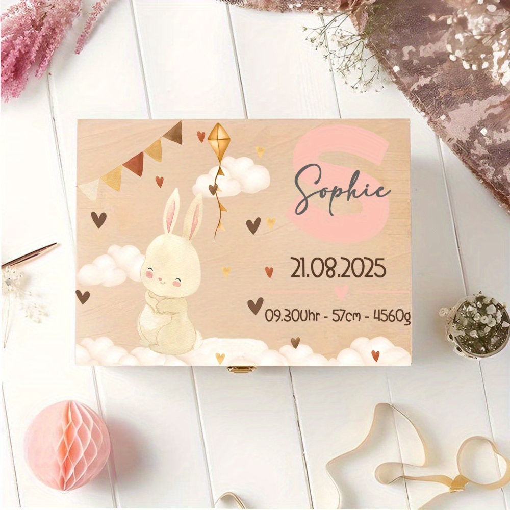 TEMU Boîte à souvenirs en bois personnalisée avec motif (, Lapin, Lion), Boîte en bois personnalisée, Cadeau de douche, Boîte de statistiques de ,