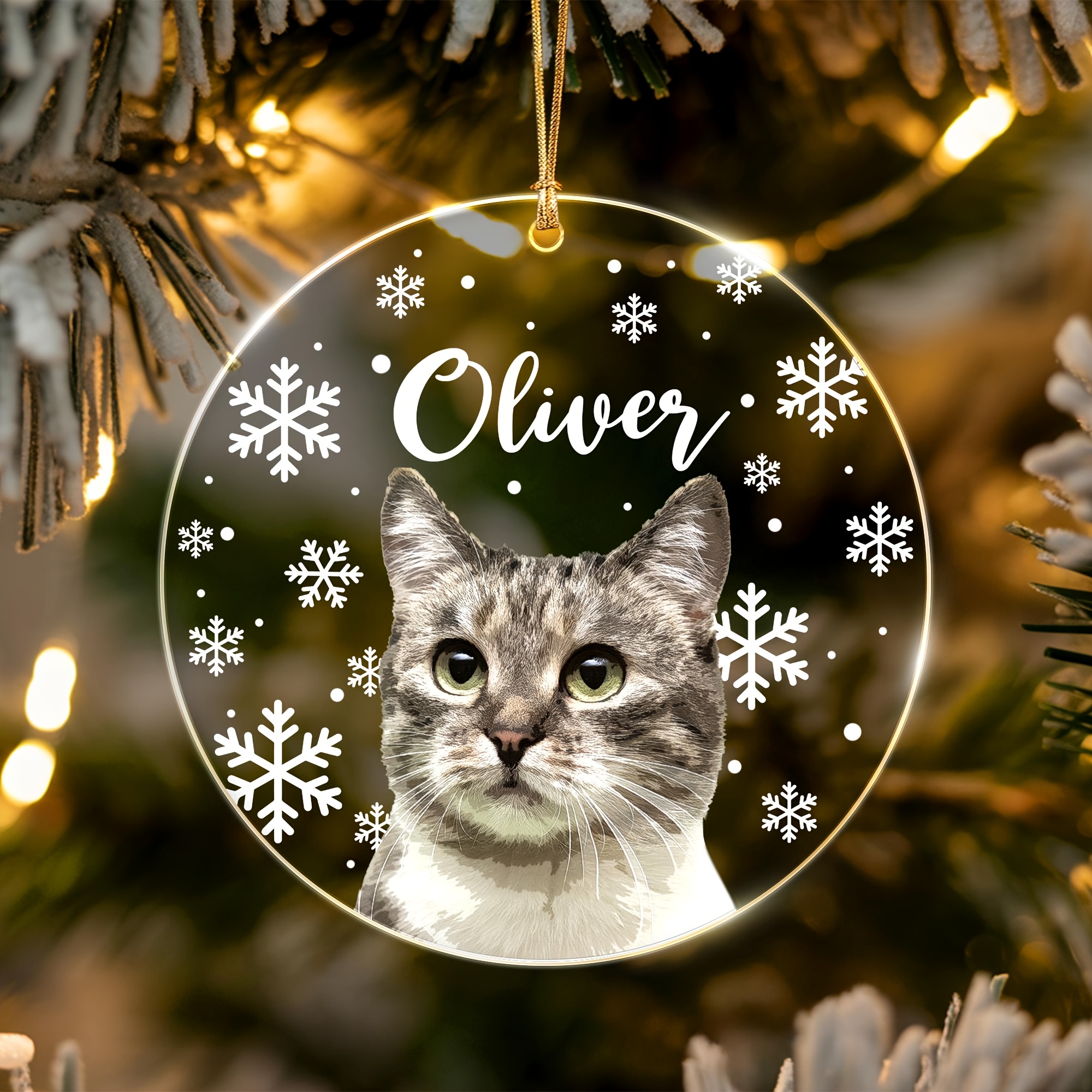 TEMU Personalized Cat Christmas Acrylic Ornament, Custom Snowflake Round Xmas Tree Hanging Decor, Customized Kitty Name 2d Flat Acrylic Keepsake Gift