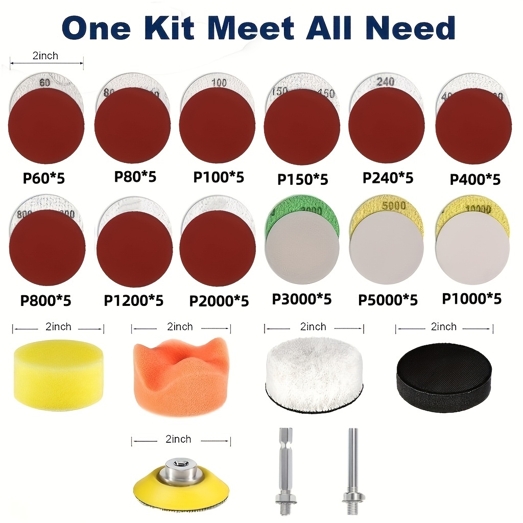 TEMU 67pcs 5.08cm/2inch Wet Dry Sandpaper Polishing Kit, Including 60-2000 Grit Oxide Sandpaper And 3000-10000 Grit Sandpaper, Suitable For Metal