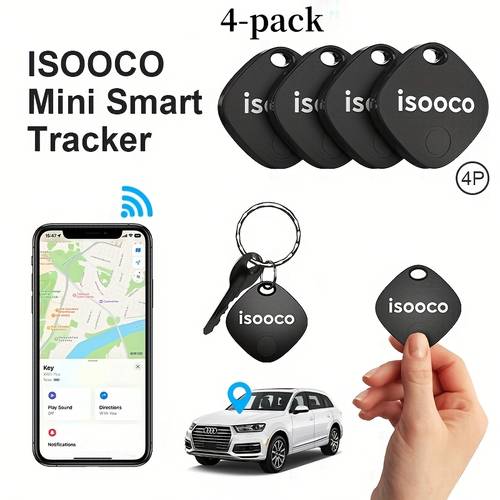 4 pack gps smart suitable for cars bicycles suitcases school replaceable batteries to install app permanent free positioning item finder keychain locator real time tracking mini tag use with only supports ios