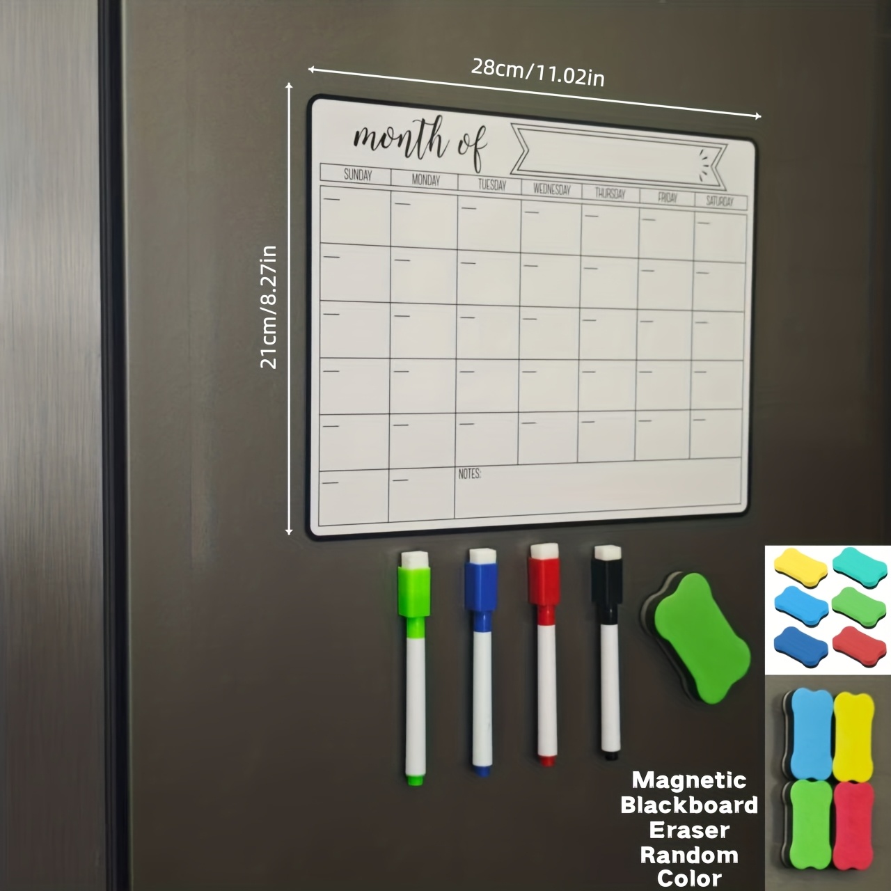 E-shop Set aus magnetischem Kühlschrankkalender mit magnetischen Whiteboard-Markern zufällig farbigen magnetischen Radierern. Kann an der