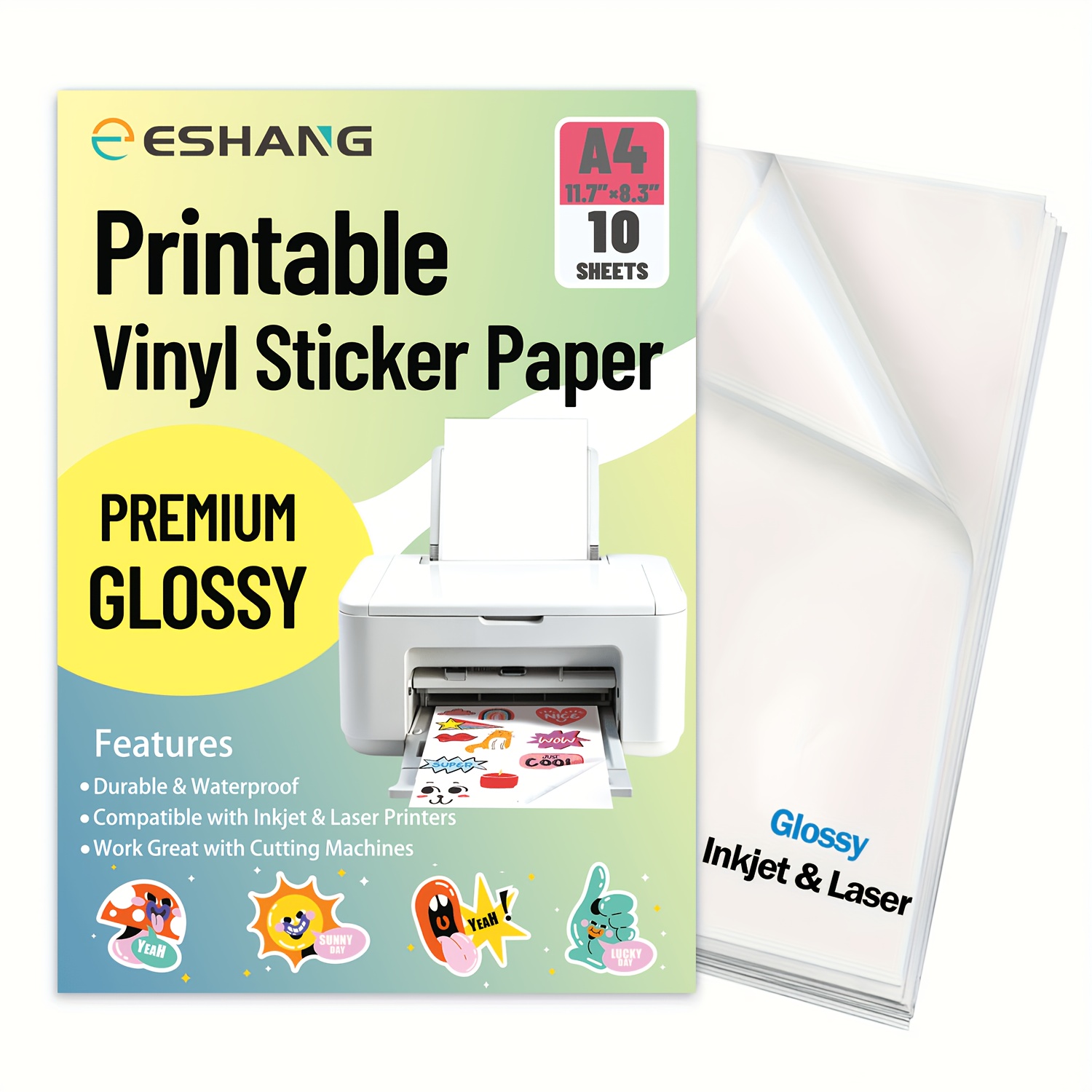 Image of 10 Sheets - Glossy Vinyl Sticker Paper - A4 Size (8..7 Inches), Self-adhesive, Waterproof, Compatible With Inkjet & Laser Printers, Christmas Stickers
