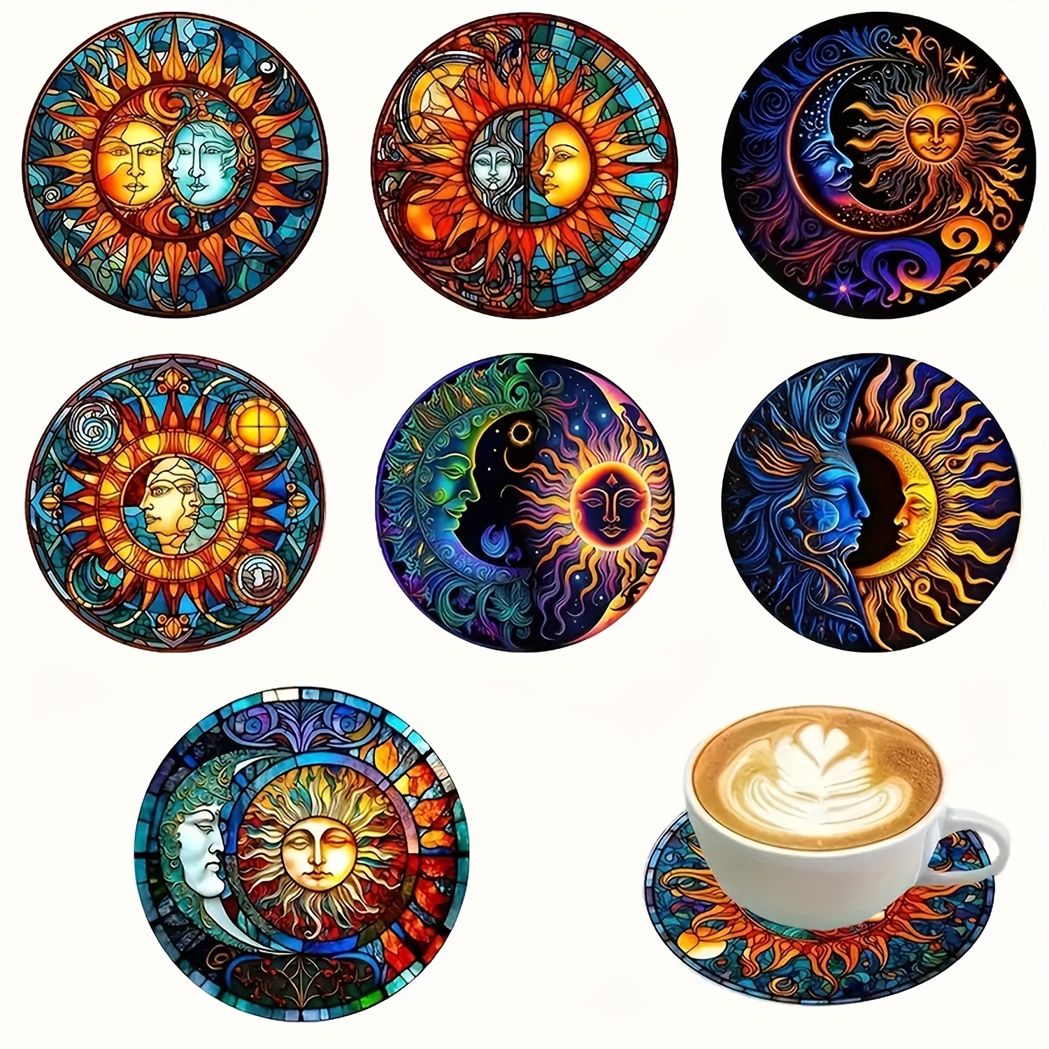 

8pcs/set Acrylic Diamond Painting Kit, 10x10cm/7.8x7.8inch, Themed Coasters, Mosaic Art Craft Supplies, Diy Mosaic Makers Kit With Diamonds, Clay, Glue, And Pen