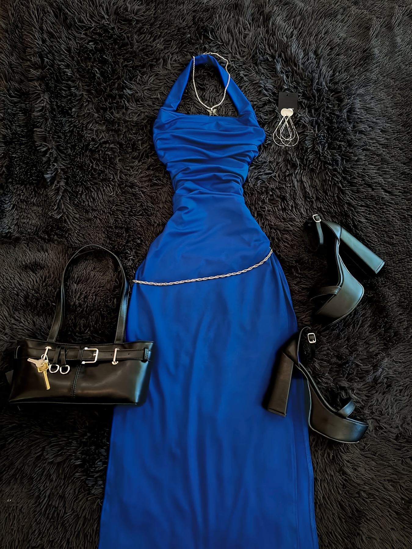 blue halter summer dress Sexy Light Blue Sleeveless Halter Slip Bodycon Bandage Dresses for Wom –  Mega Mart Center main image 0