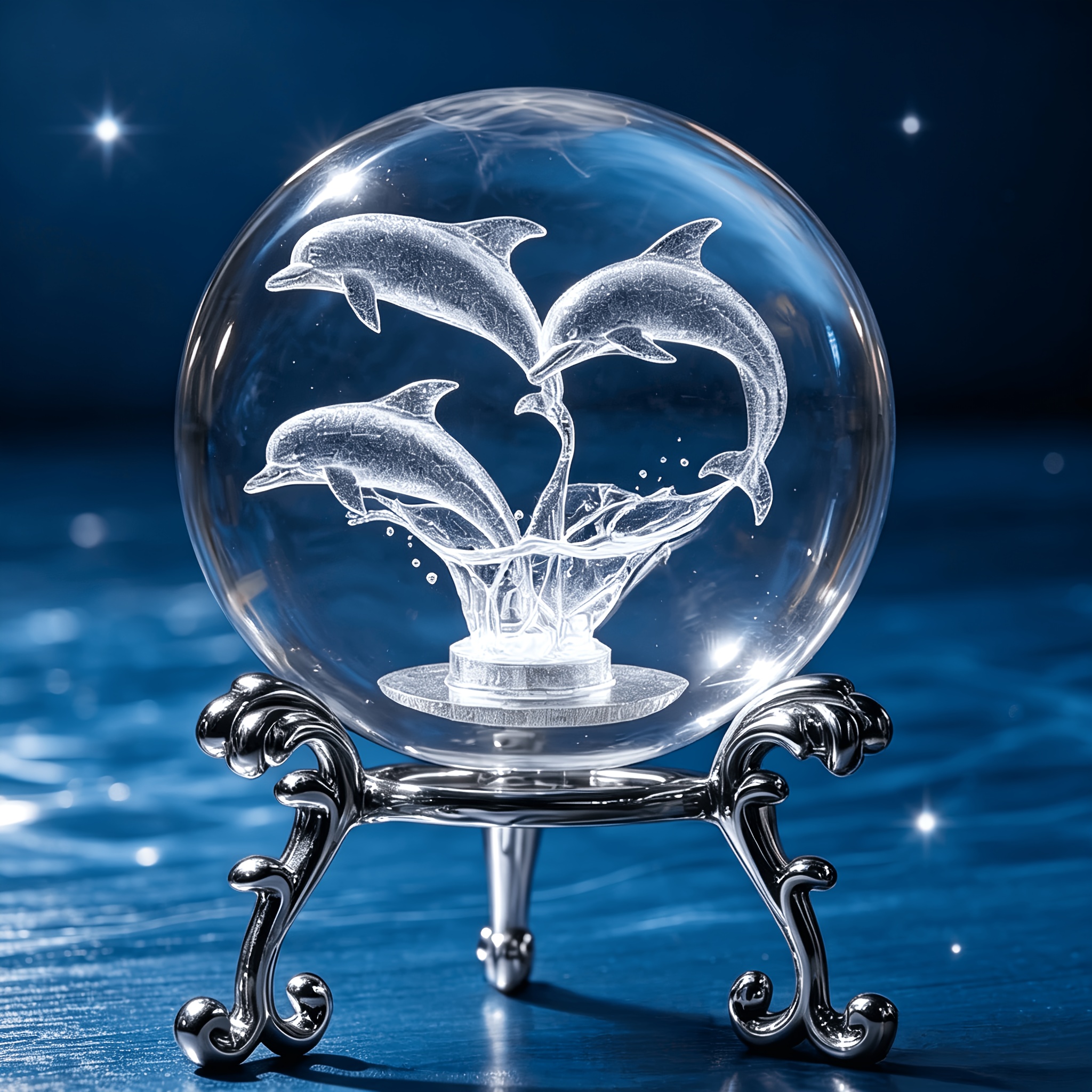 TEMU Love Heart 3 3d Laser Interior Carved Crystal Ball Ornament Silvery Carved Metal Stand Nautical Style Desktop Decor Couple Valentine's Day