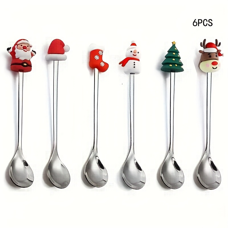 TEMU 6pcs Golden Silvery Christmas Coffee Spoons, Cute Doll Coffee Spoon Set, Stainless Steel Mixed Christmas Spoons, For Restaurant Christmas