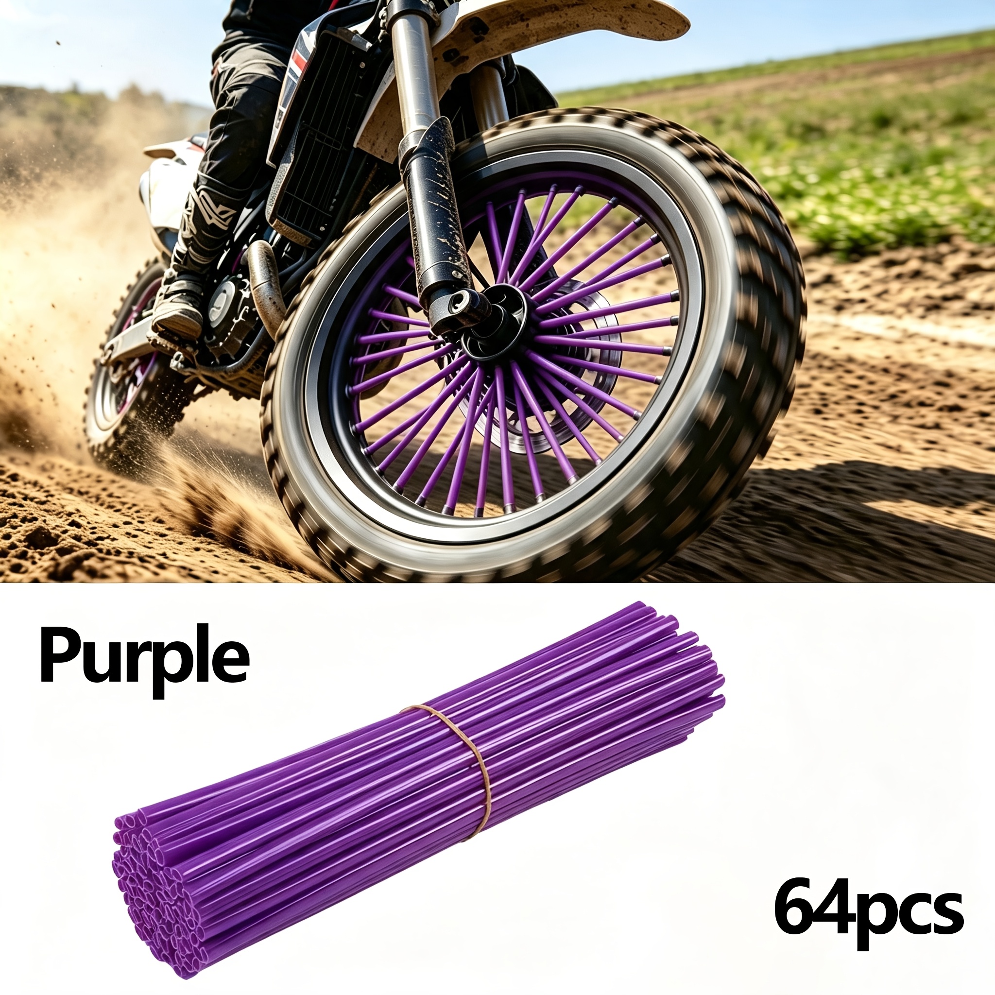 TEMU Juego de 64 fundas para radios de motocicleta todoterreno, decoración universal para tubos para ruedas de 8"-21", envoltura para llanta de radio