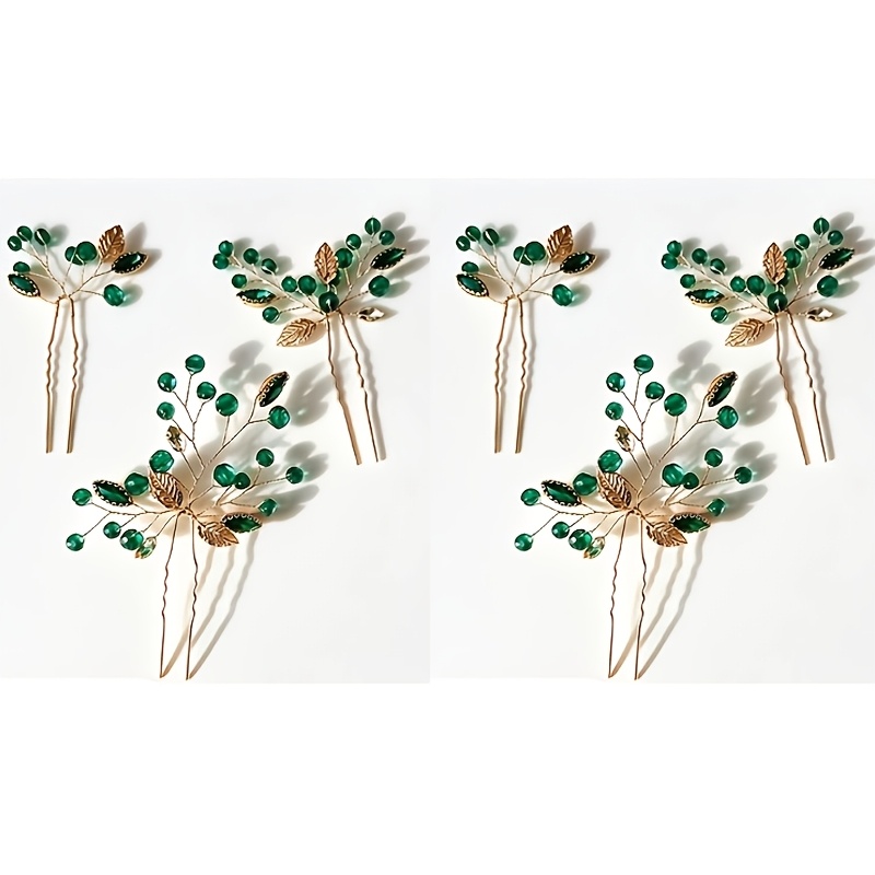 TEMU Ensemble de 6 ornements de cheveux feuilles scintillantes de luxe léger, additions de cheveux vintage élégantes, bijoux de cheveux de mariée