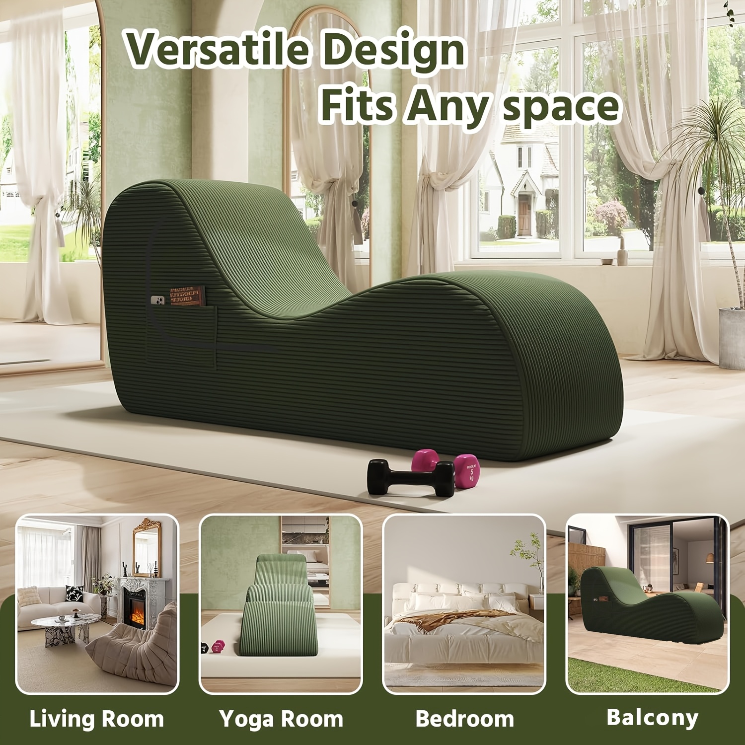 Sleek Chaise Lounge, Living Room Sofa for Yoga - for Stretching, Relaxation, Exercise, Features High-Quality Sponge Filling