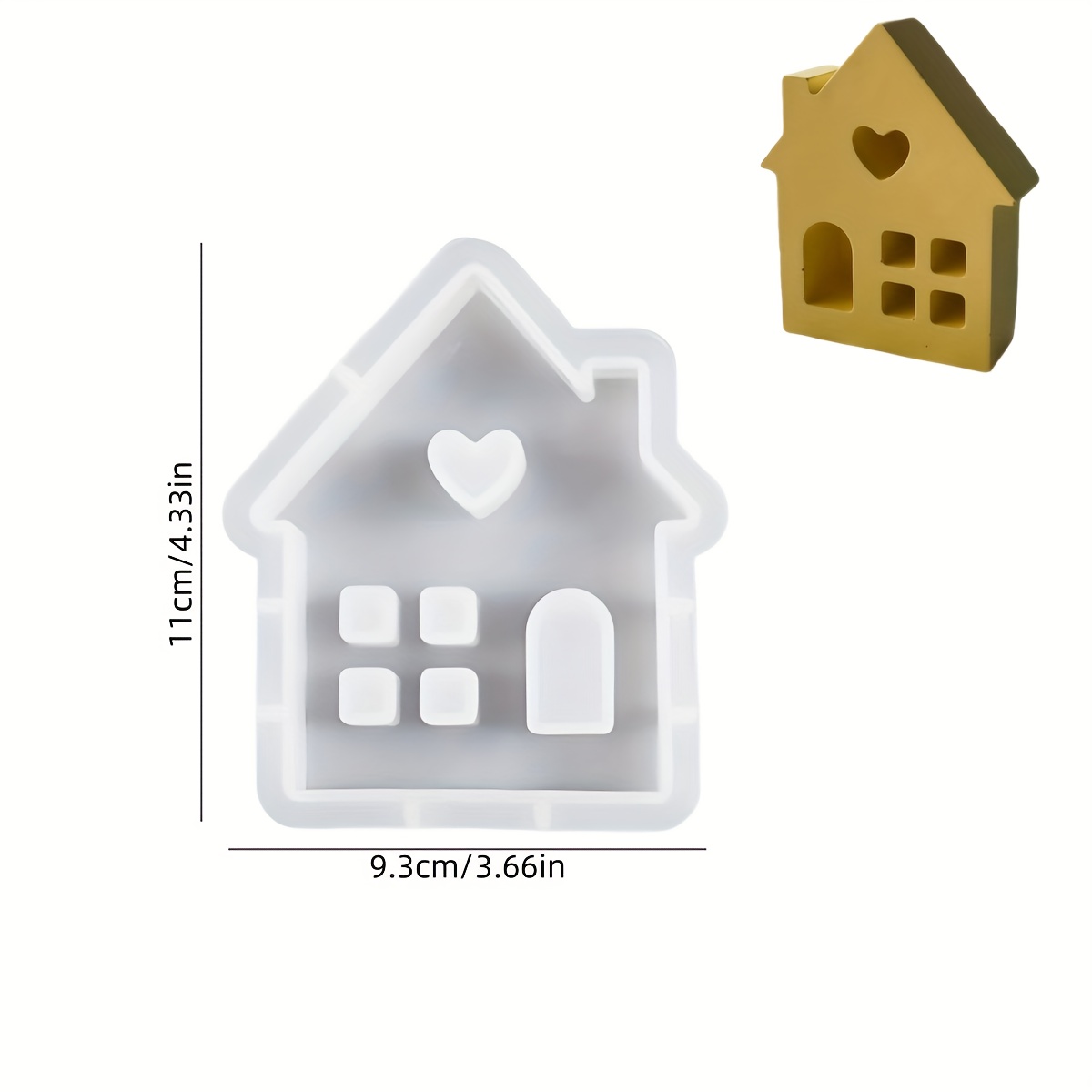 Image of Clay Mini House Silicone Mold Cement Heart Chimney Home Candle Making Mold For Diy Concrete Handicraft Mold Home Decorations Mold