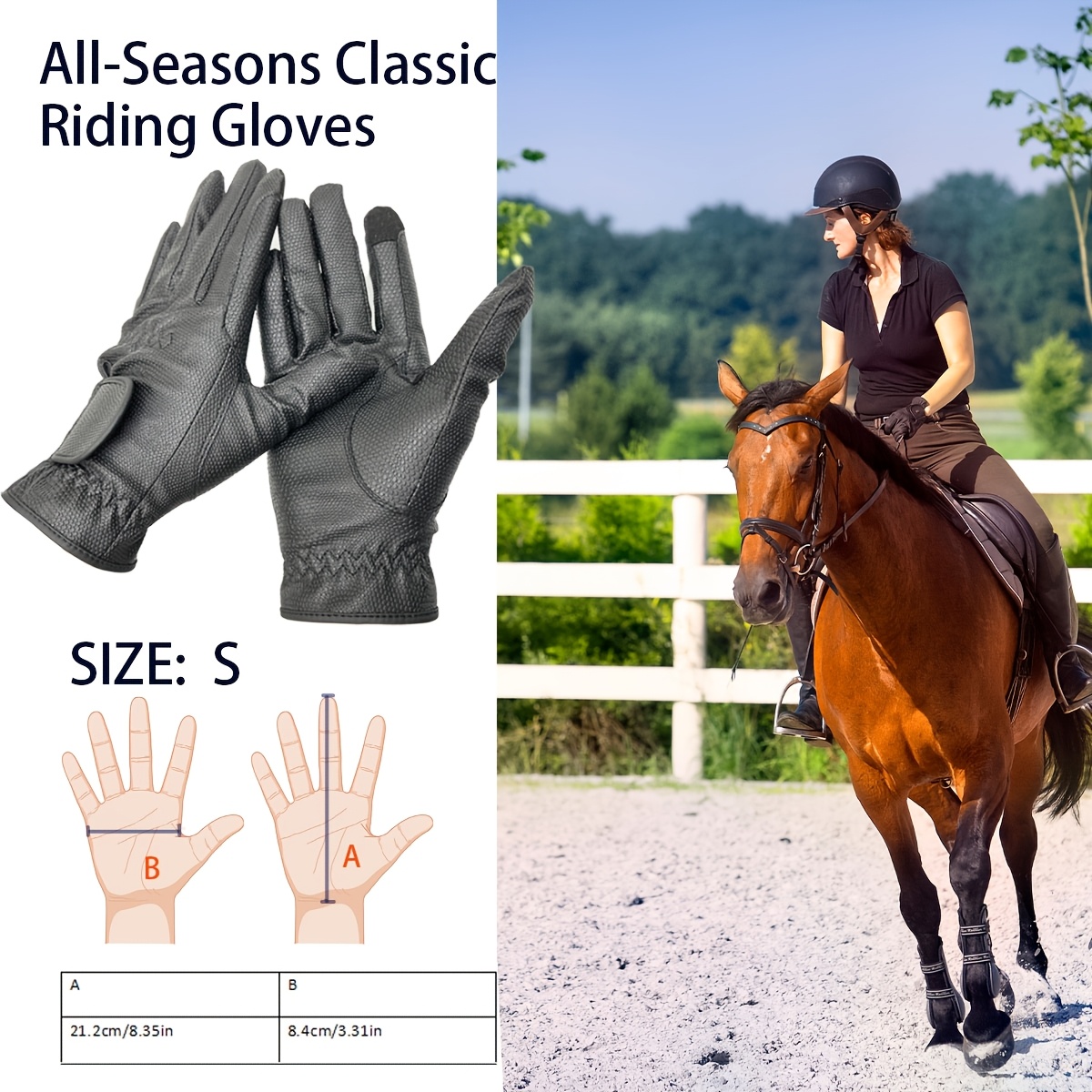 TEMU Grip, Premium Equestrian Riding Gloves - Durable Pu Material, Buckle Closure, Hand Washable