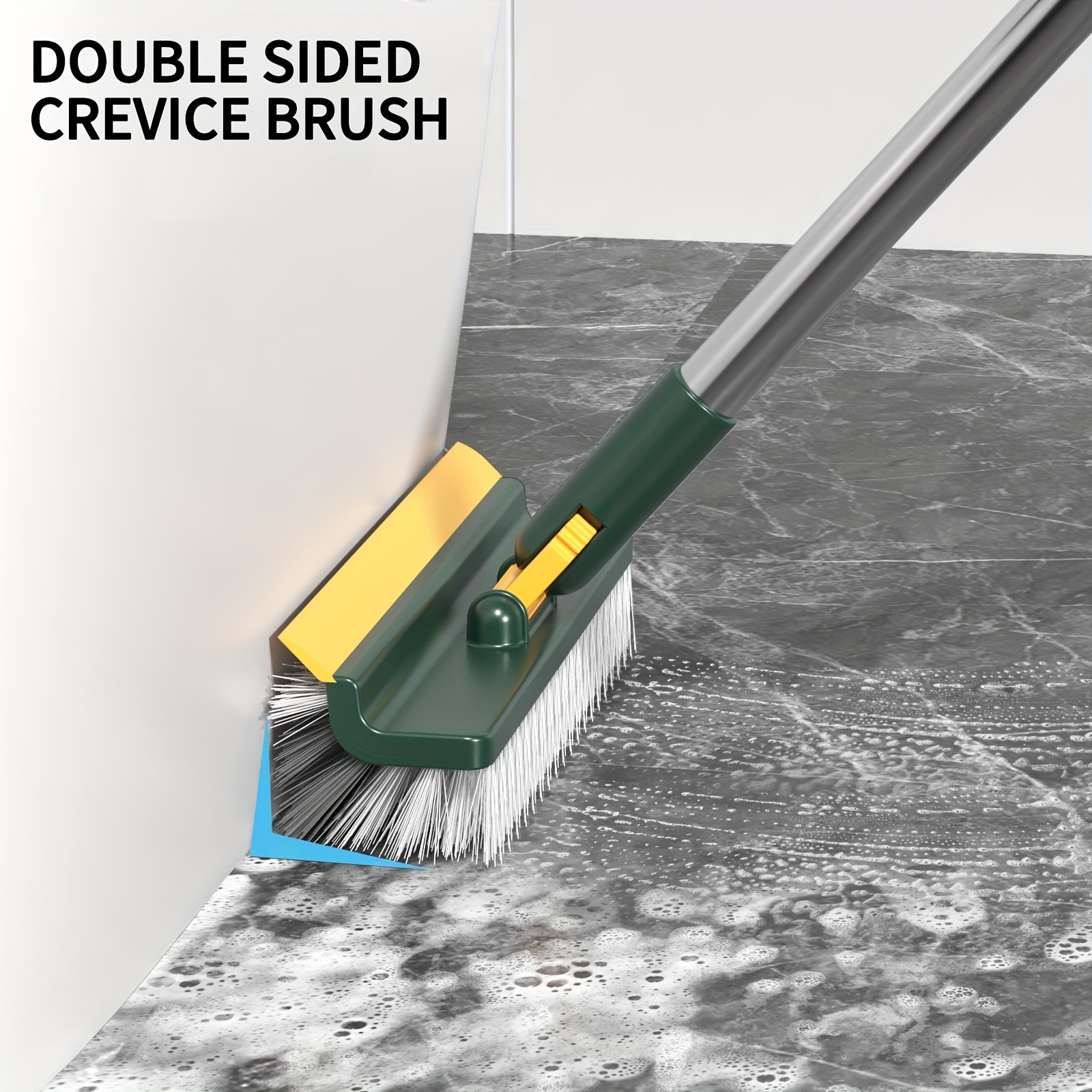 

1pc Double-sided Crevice - Rotatable, Long Handle For Easy Reach - Stainless Steel/plastic/silicone - Ideal For Bathroom, Bedroom, Living Room & Wall Cleaning - No Dead Angle Design