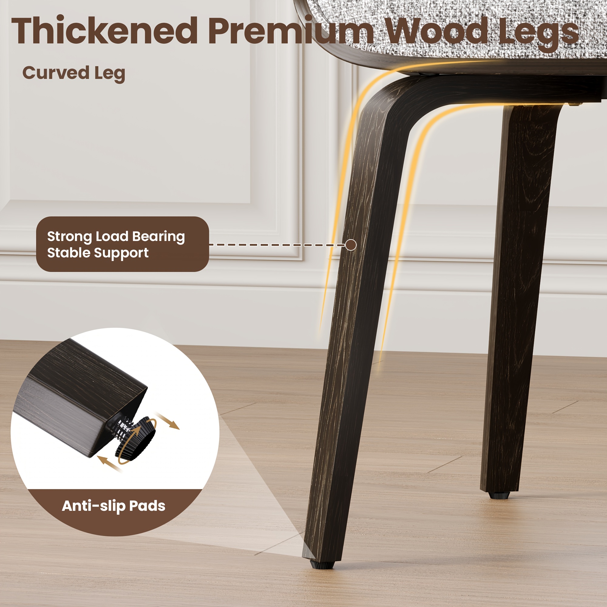 Two Ergonomic Wooden Dining Chairs, Curved Bentwood Backrest And Seat, High-Density Foam Cushion, Modern Semi-Armrest Kitchen Chair