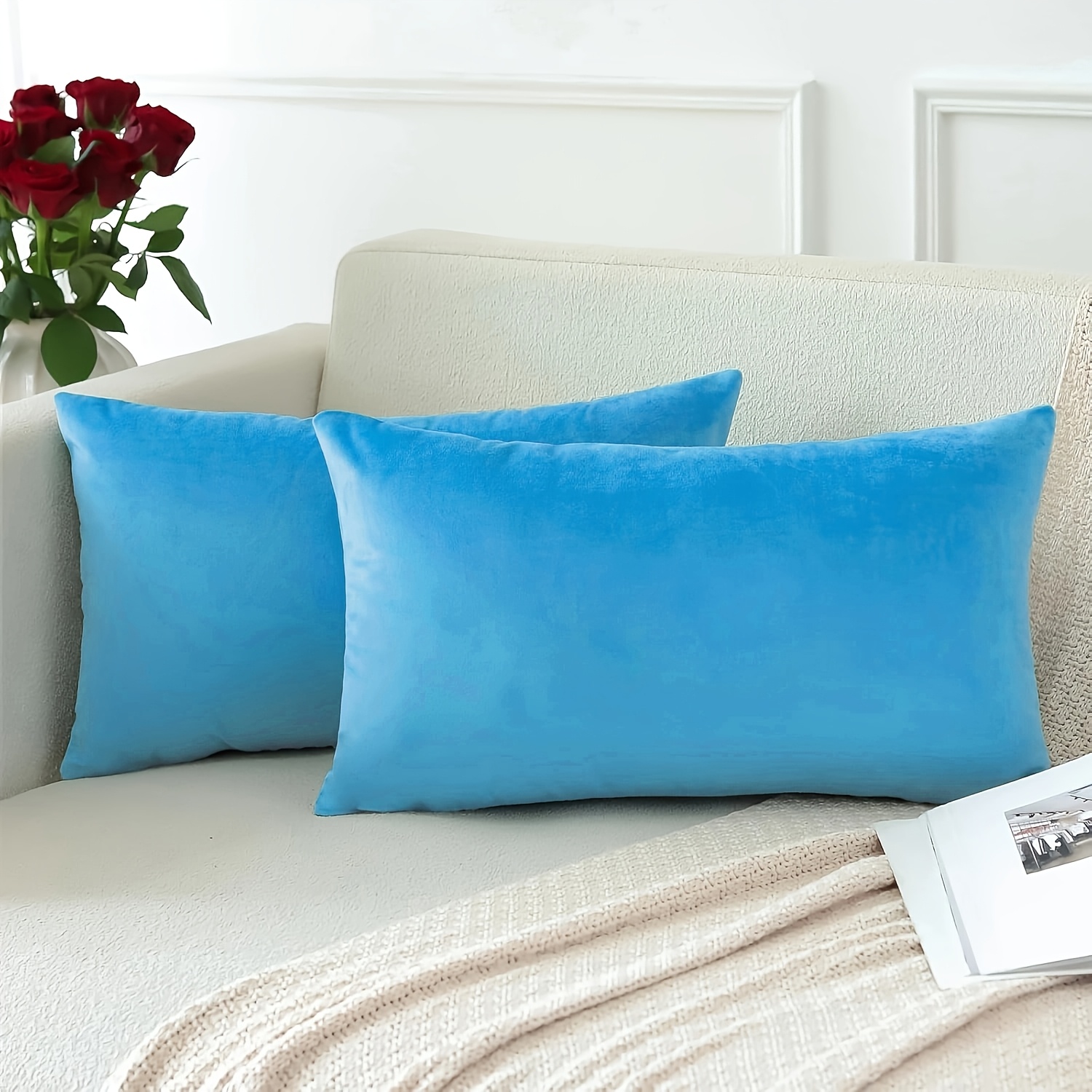 TEMU 2pcs Set Of Solid-colored Soft Pillowcases, A Soothing And Comfortable Feel. Features A Hidden Zipper Design. Bohemian Style, Suitable For Sofa