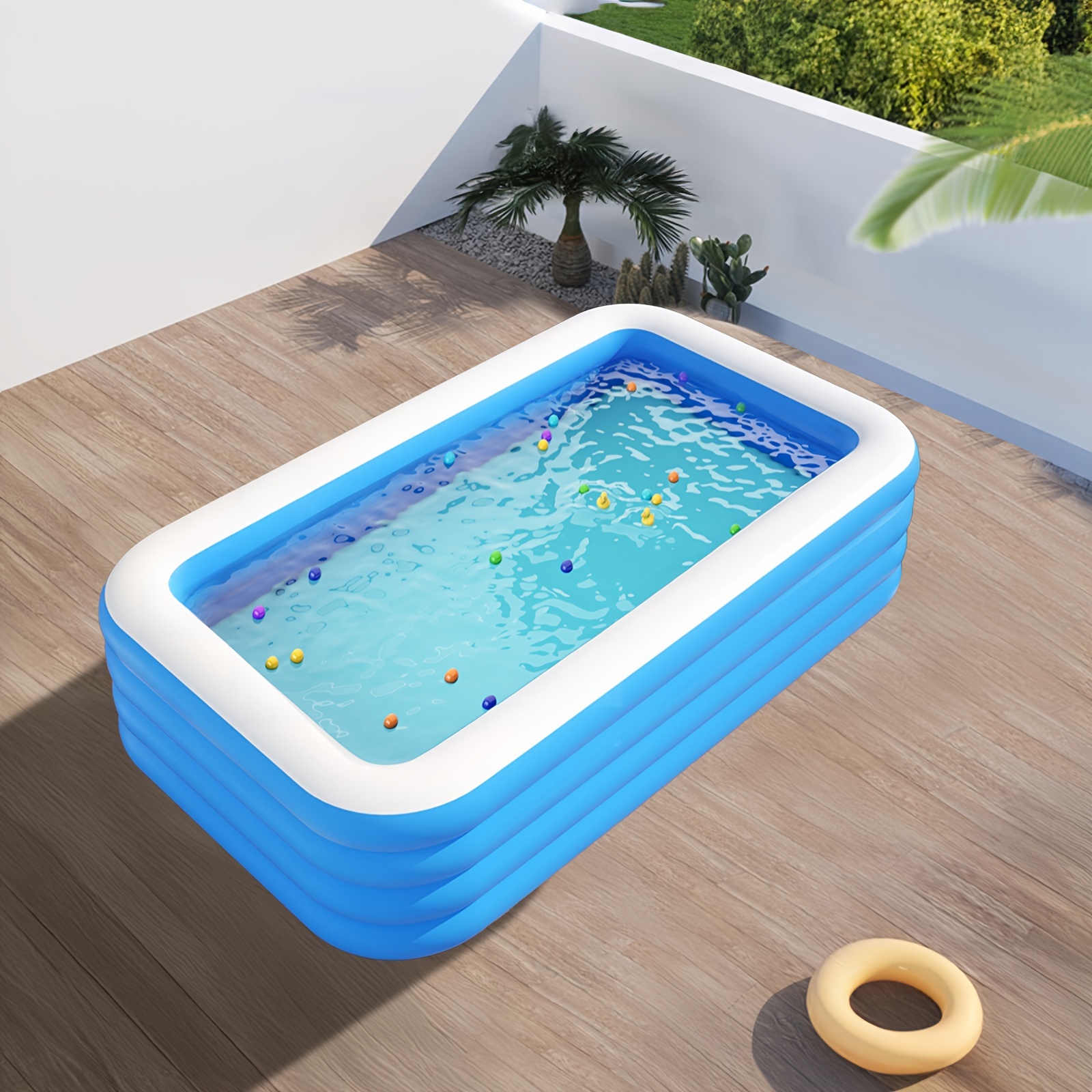 

114"x67"x26" Inflatable Swimming Pool - Full-sized Pool Made Of Durable Pvc, Includes Multiple Accessories, No Electricity Required - Thickened Rectangular Above Ground Pool Package