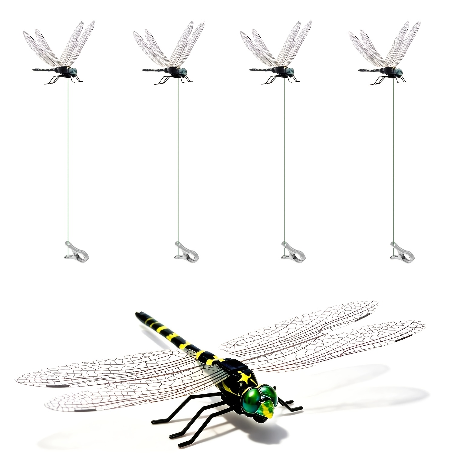 Image of 【3d】 4pcs 3d Dragonfly Clips, Fake Dragonflies With Stakes, Realistic Plastic Dragonfly Garden Decorations, Fly Deterrent Clips For Hats, Pets, Horses, Deer, Yard, Patio, Indoor & Outdoor Decor