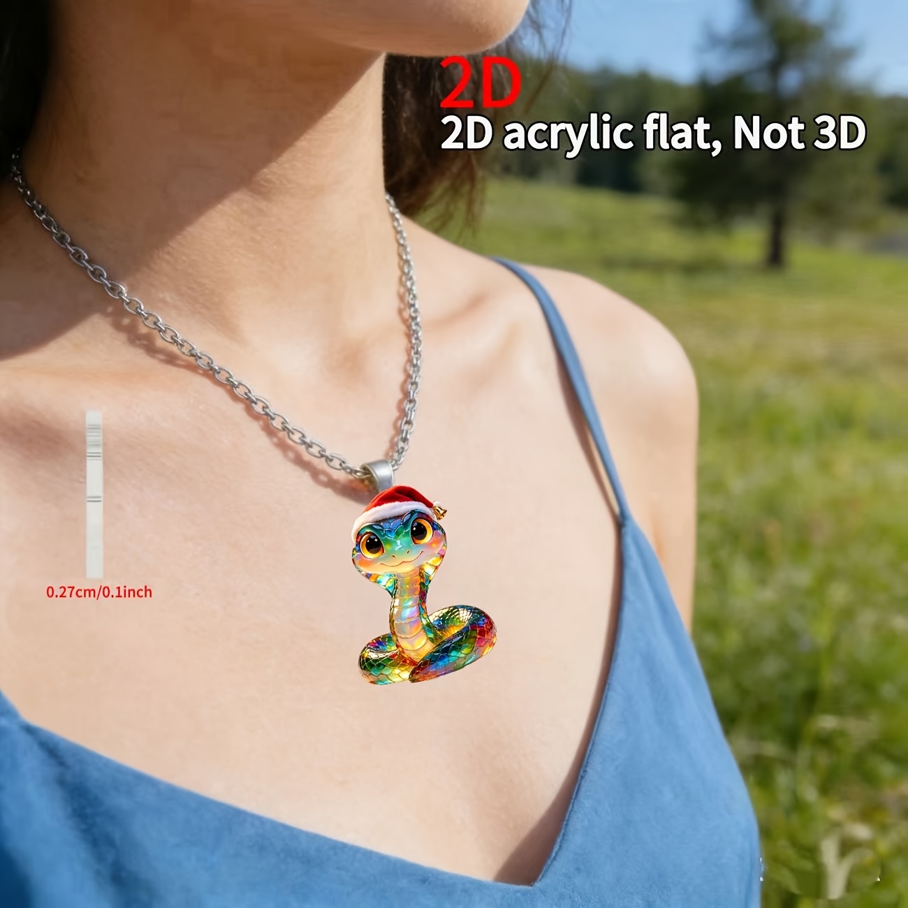 2D Flat Acrylic Snake Santa Hat Necklace, Fun Gift Idea