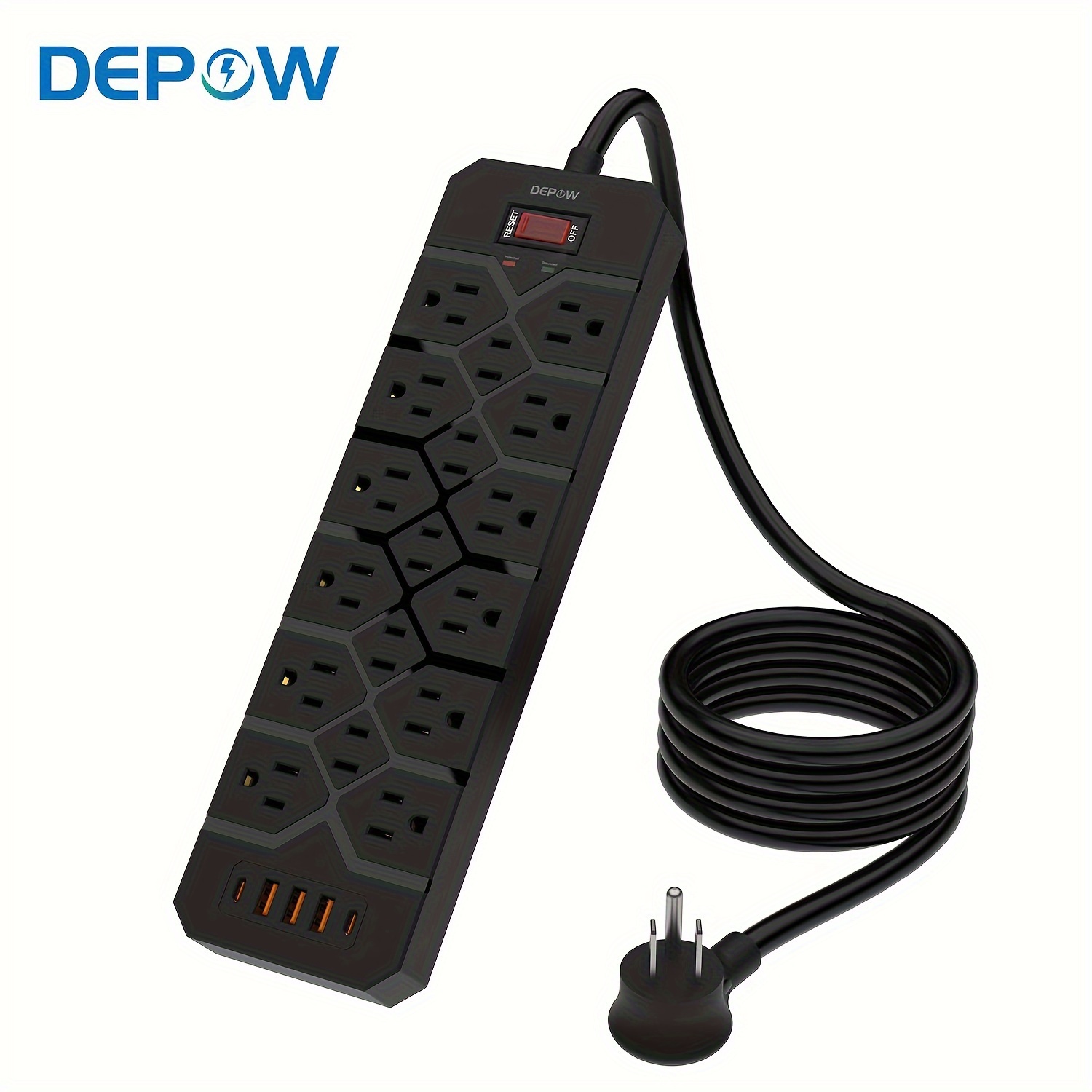 Depow Power Strip Protector 3 400 Joules 17 Ac Multiple Outlets