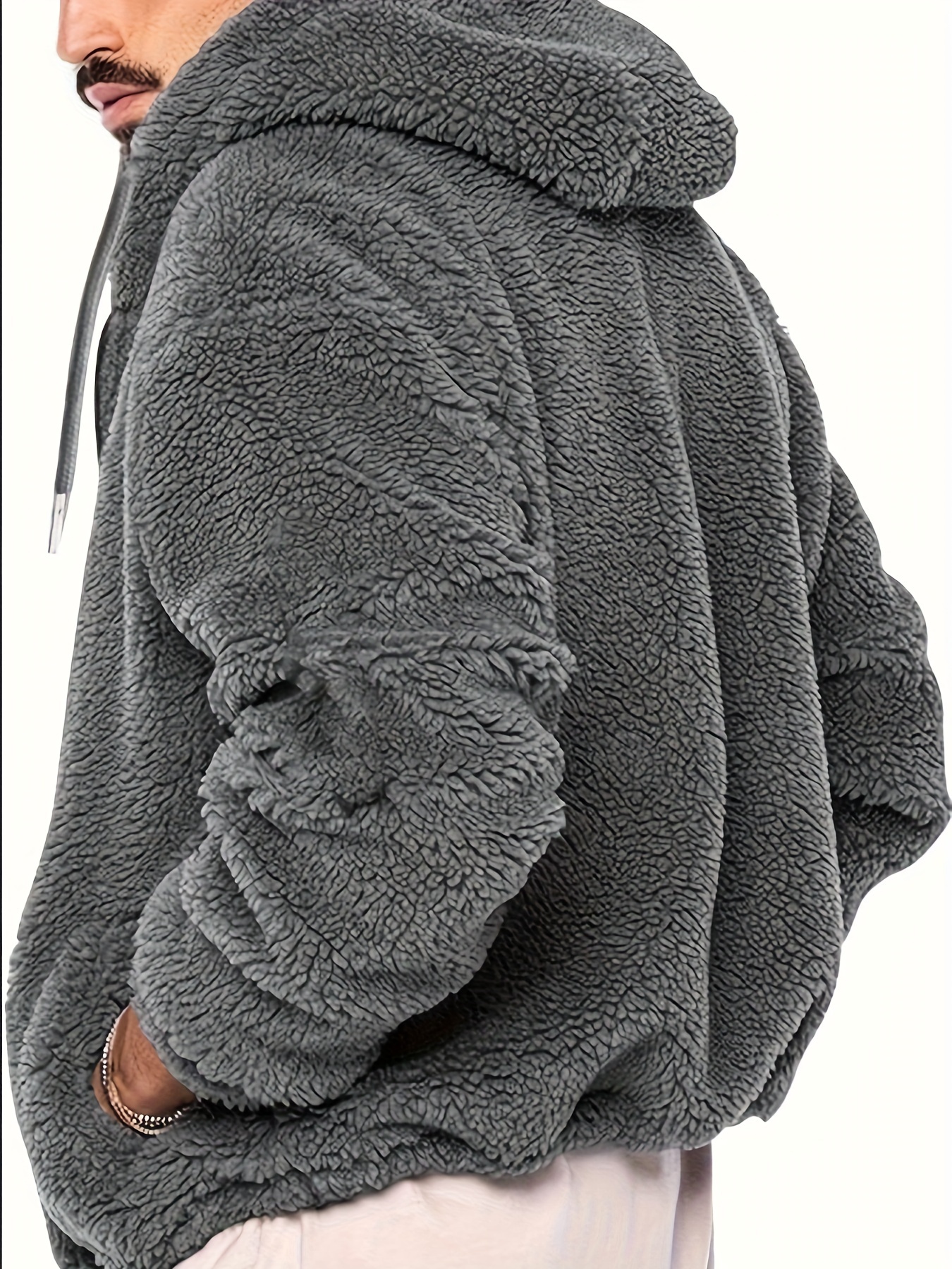 mens solid color hooded plush jacket casual stylish coat winter and autumn warm outdoor sports clothes