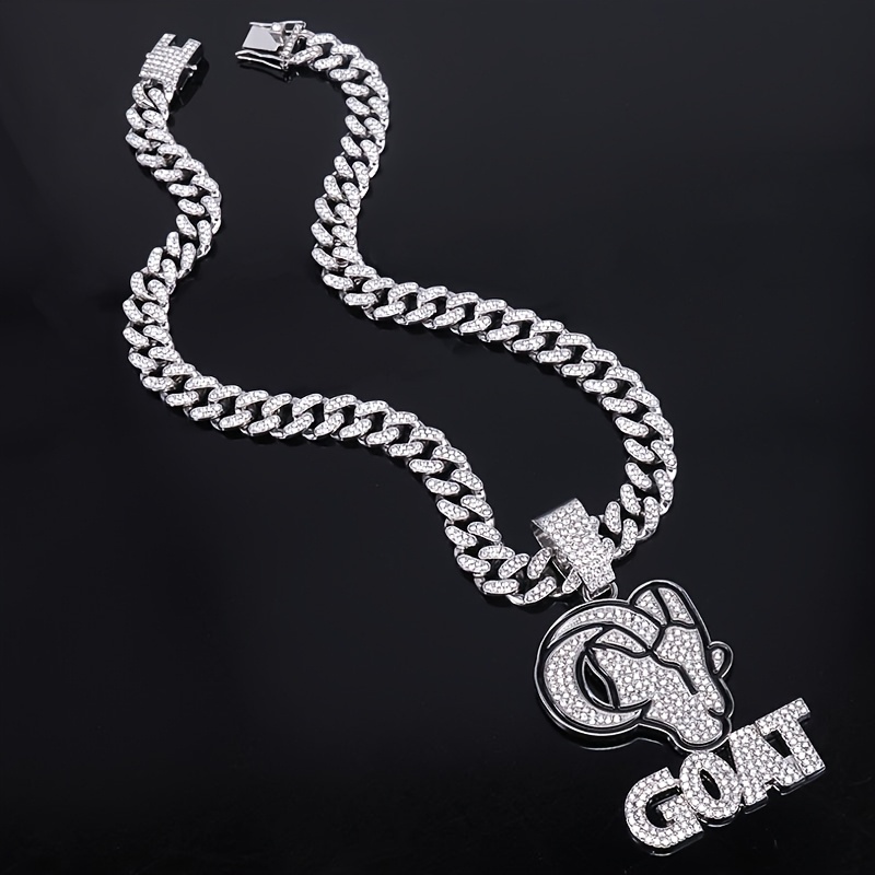 Image of A Single And Stylish Goat Letter Necklace, Accompanied By A 50cm 5a Zirconia Cuban Chain, Street Style, Hip-hop Fashion, Party , And Ideal For Men's And Women' Outfits And Gifting